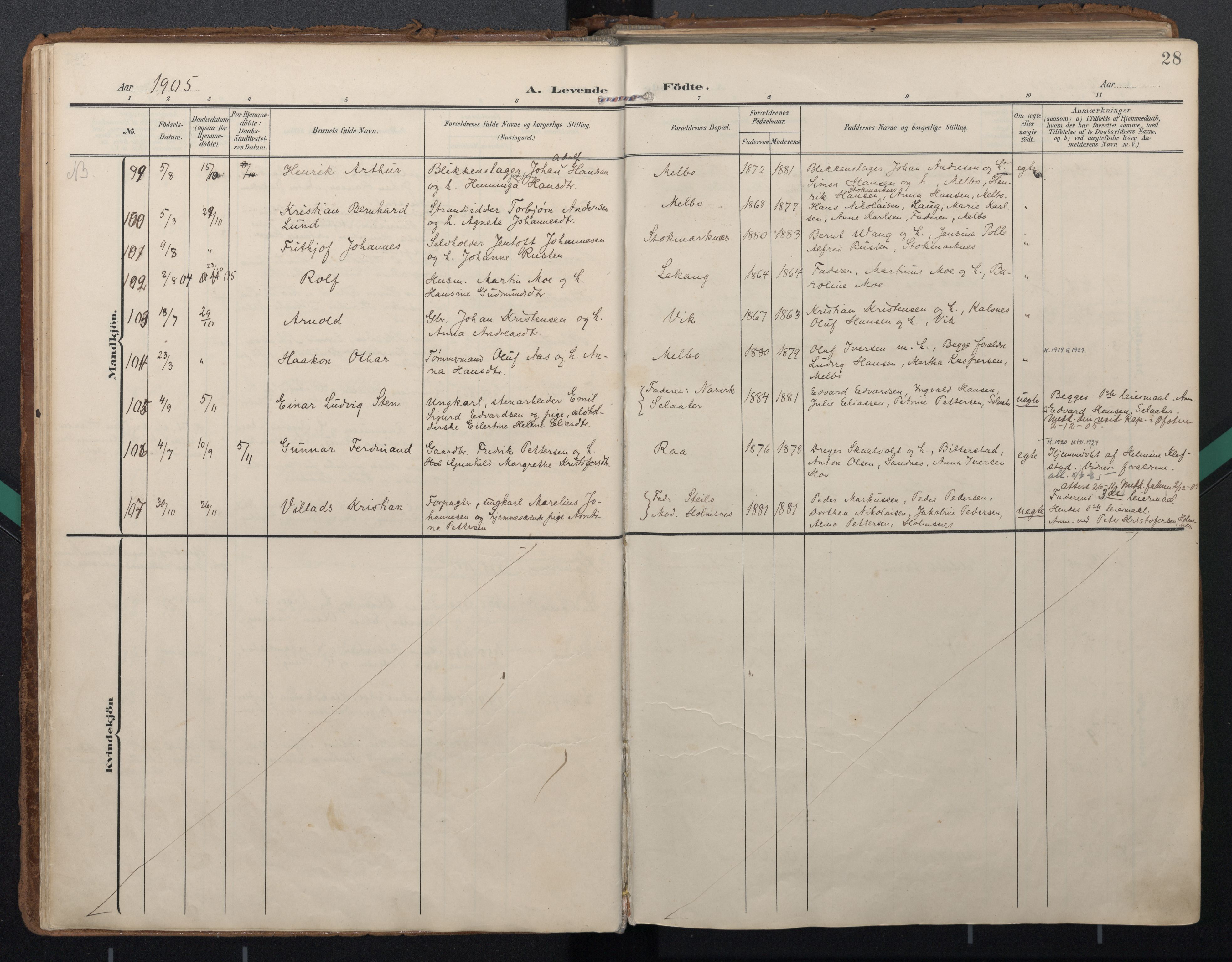 Ministerialprotokoller, klokkerbøker og fødselsregistre - Nordland, AV/SAT-A-1459/888/L1248: Ministerialbok nr. 888A14, 1904-1913, s. 28