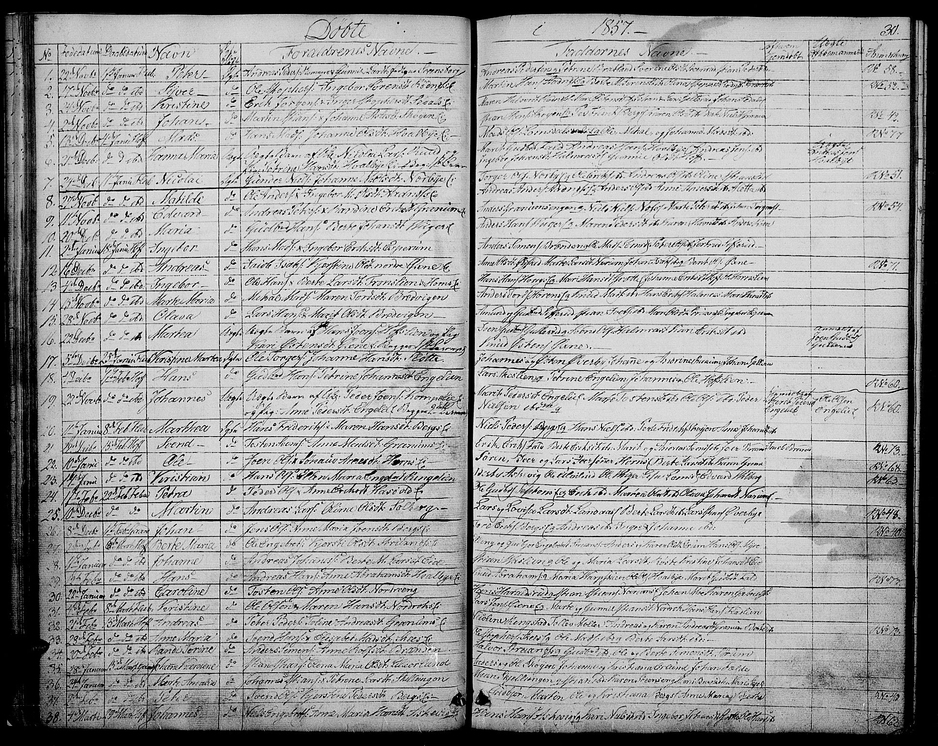 Søndre Land prestekontor, AV/SAH-PREST-122/L/L0001: Klokkerbok nr. 1, 1849-1883, s. 30