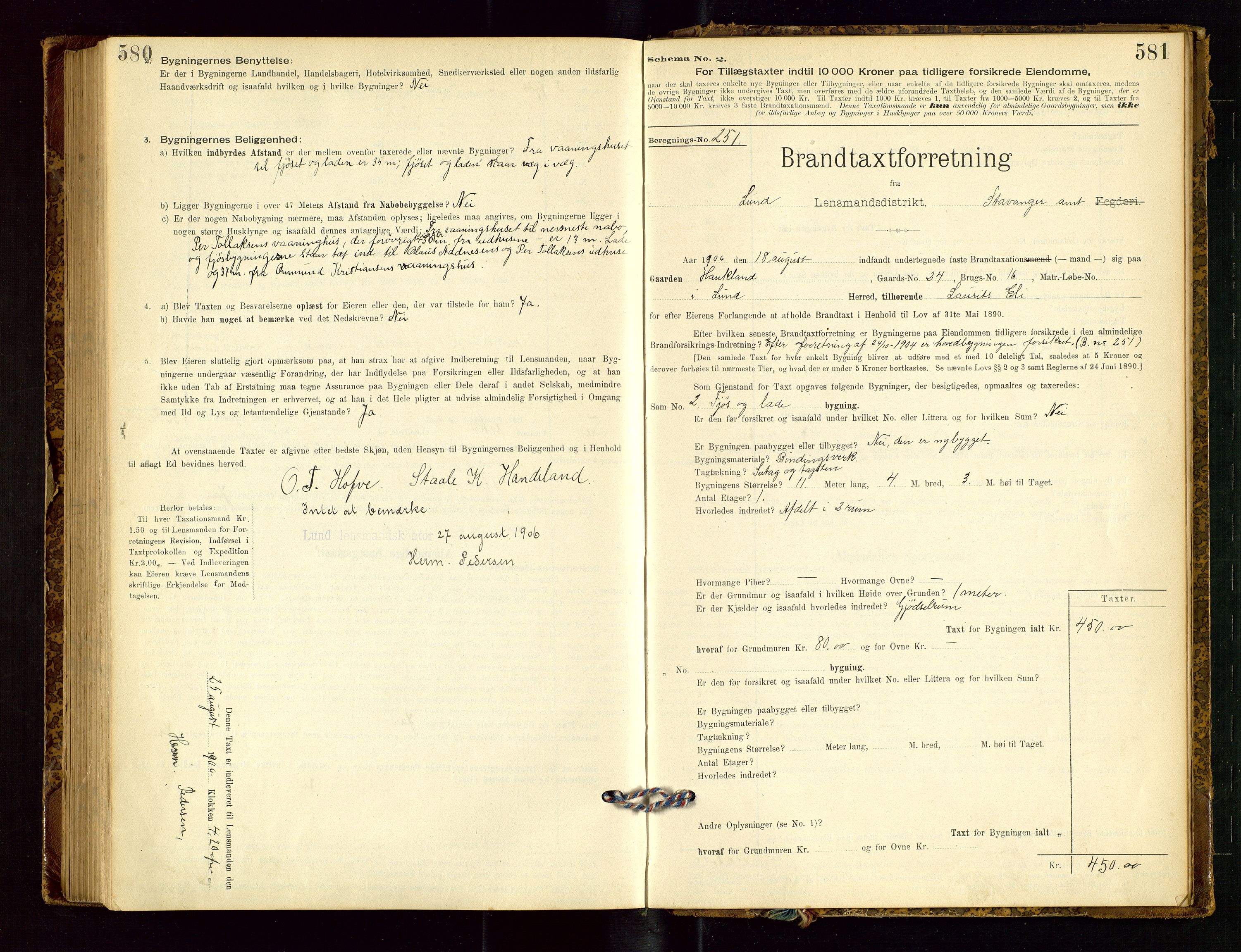 Lund lensmannskontor, AV/SAST-A-100303/Gob/L0001: "Brandtakstprotokol", 1894-1907, s. 580-581