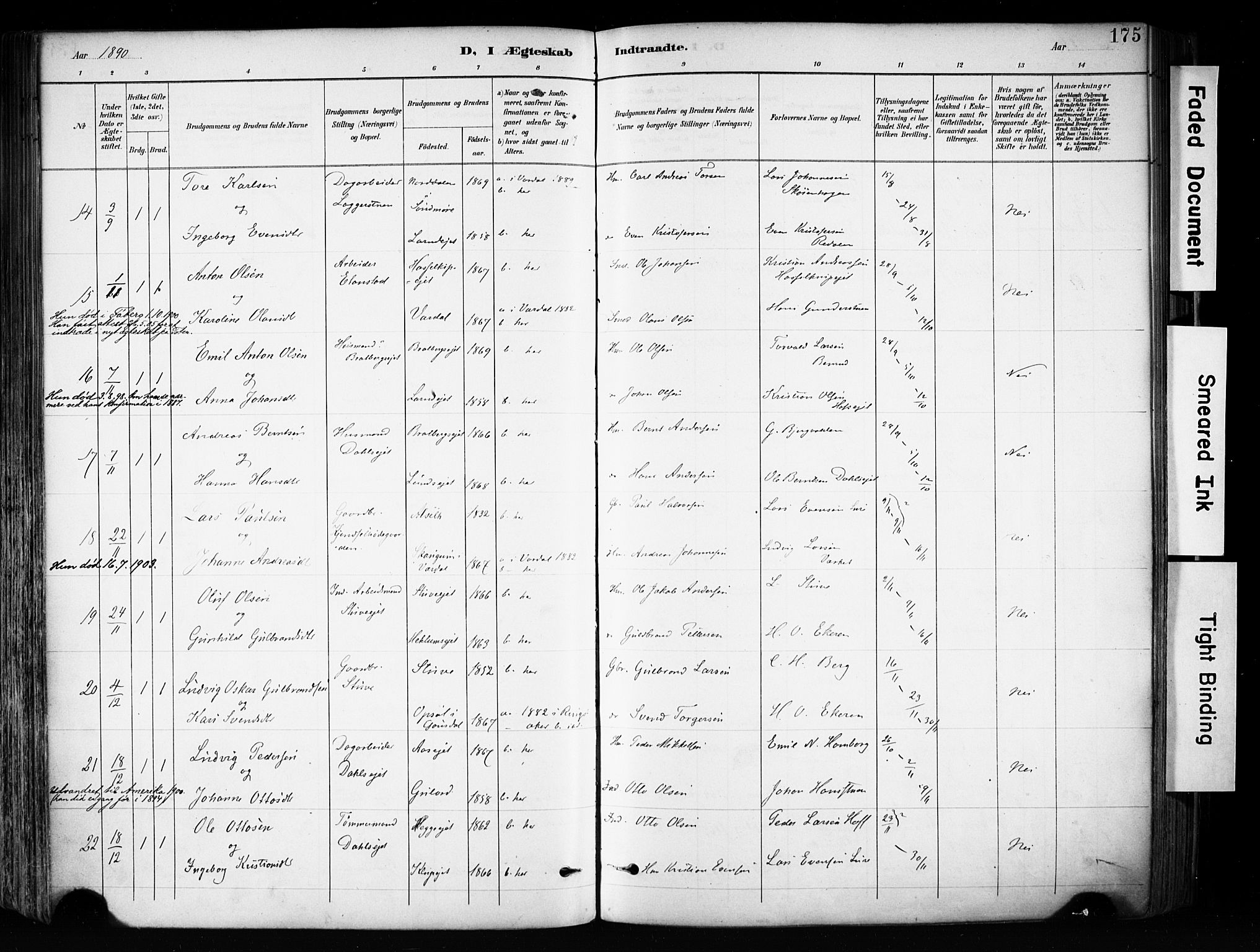 Biri prestekontor, AV/SAH-PREST-096/H/Ha/Haa/L0009: Ministerialbok nr. 9, 1887-1900, s. 175