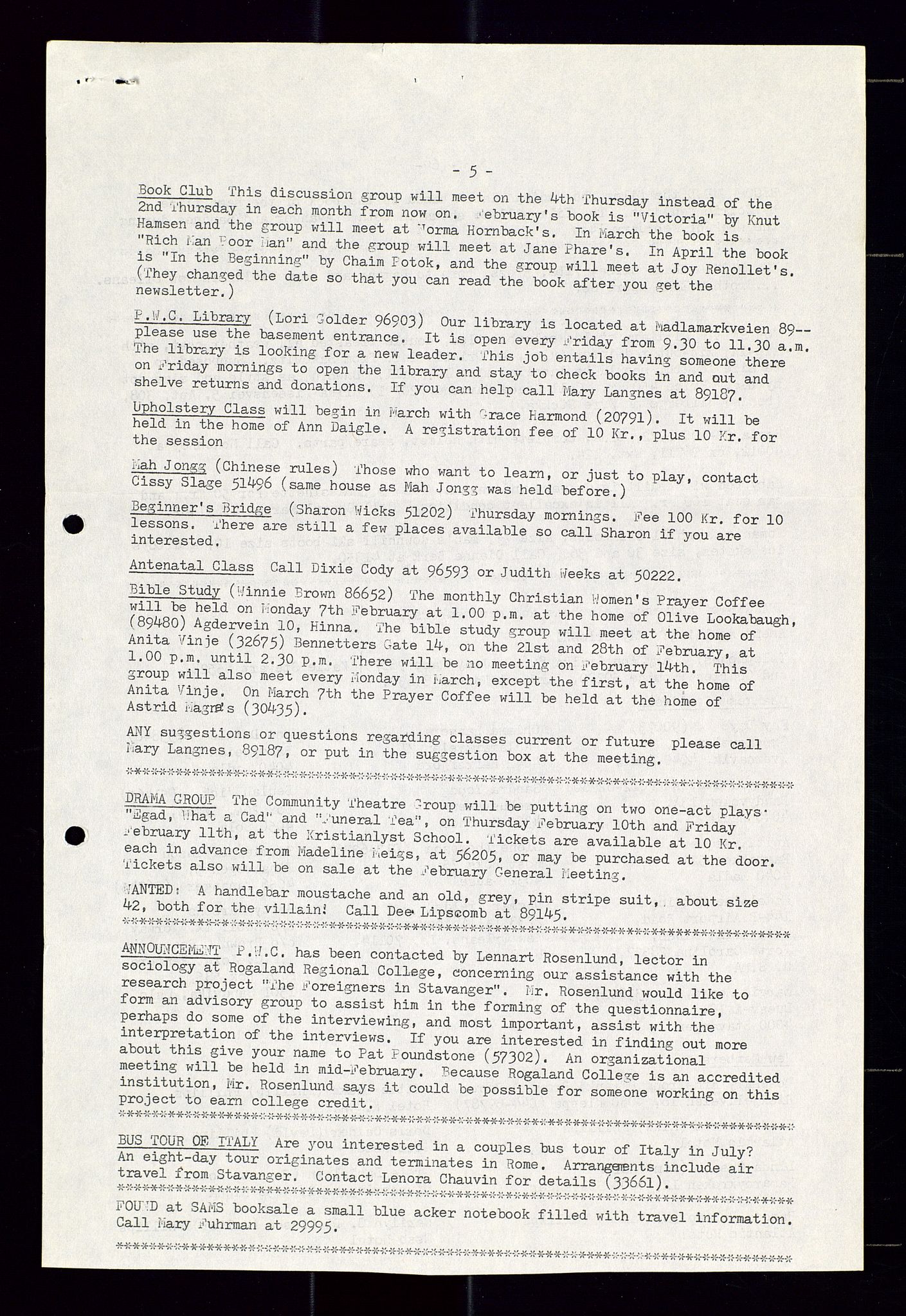 PA 1547 - Petroleum Wives Club, AV/SAST-A-101974/X/Xa/L0001: Newsletters (1971-1978)/radiointervjuer på kasett (1989-1992), 1970-1978