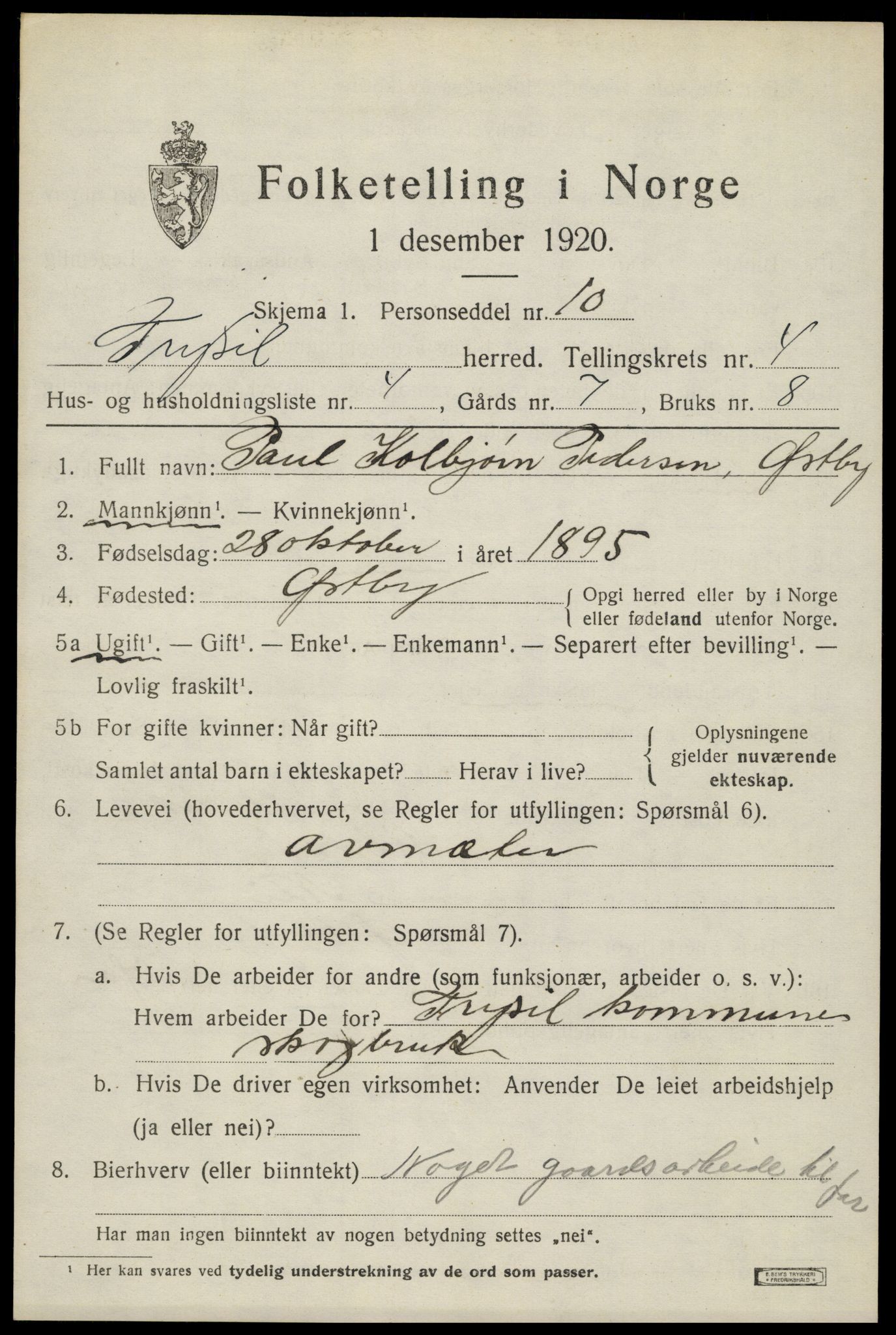 SAH, Folketelling 1920 for 0428 Trysil herred, 1920, s. 4135