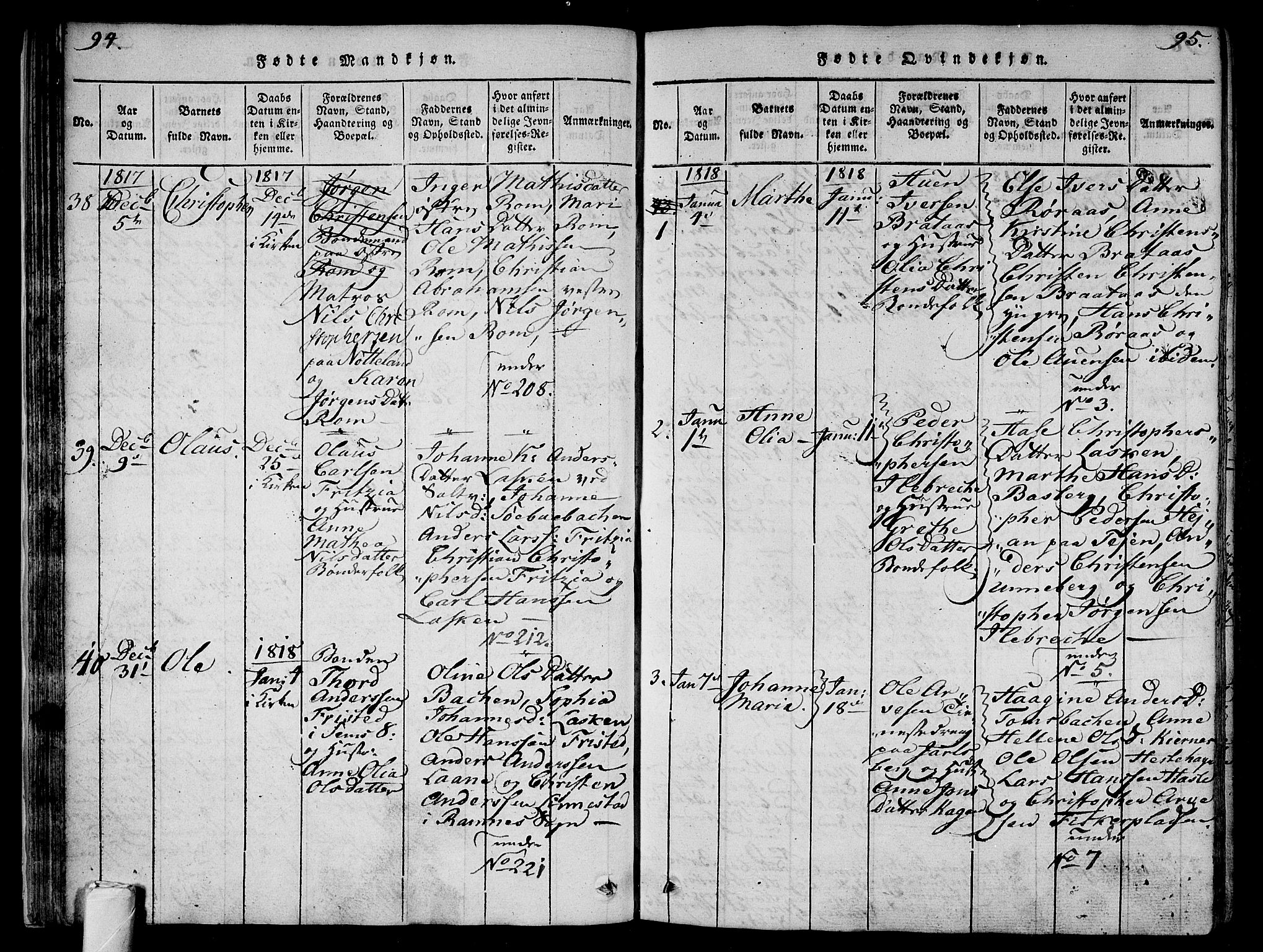 Sem kirkebøker, AV/SAKO-A-5/F/Fa/L0004: Ministerialbok nr. I 4, 1814-1825, s. 94-95