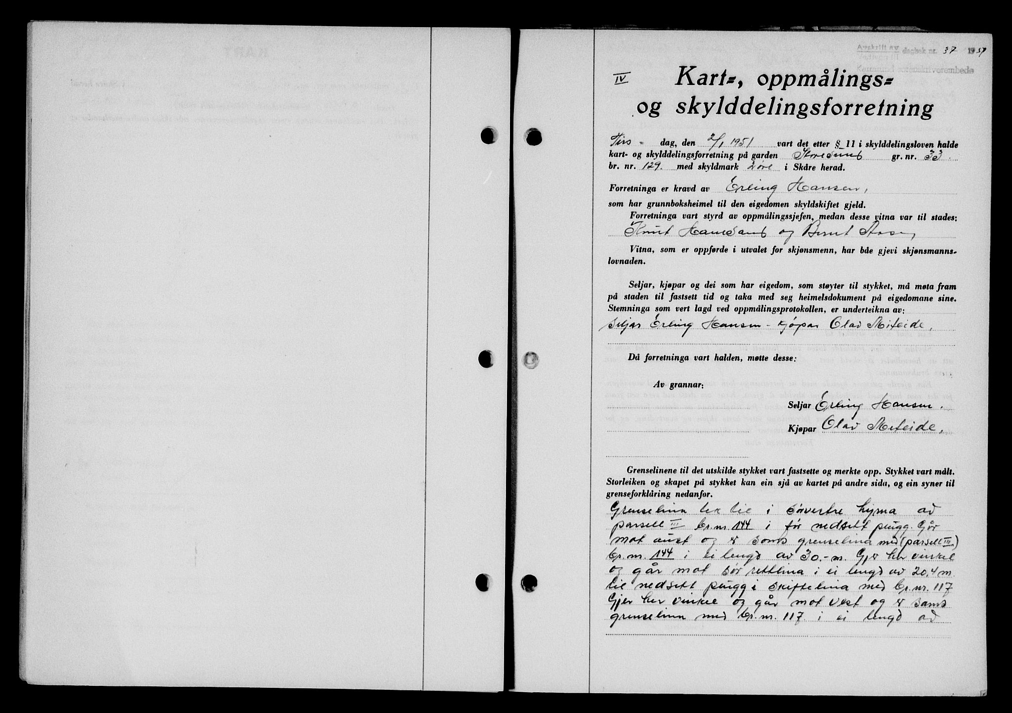 Karmsund sorenskriveri, SAST/A-100311/01/II/IIB/L0101: Pantebok nr. 81A, 1950-1951, Dagboknr: 37/1951