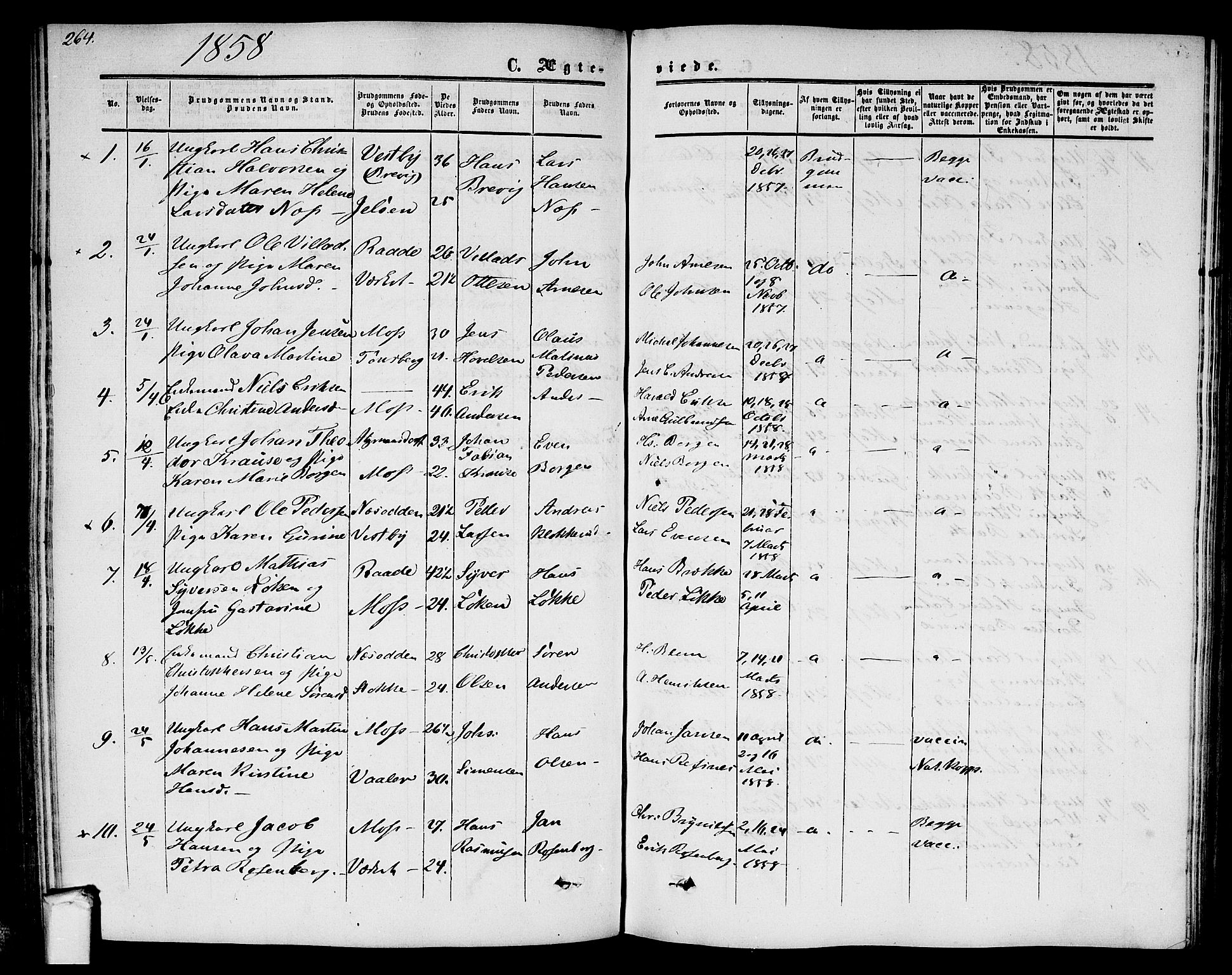 Moss prestekontor Kirkebøker, AV/SAO-A-2003/G/Ga/L0002: Klokkerbok nr. I 2, 1852-1871, s. 264