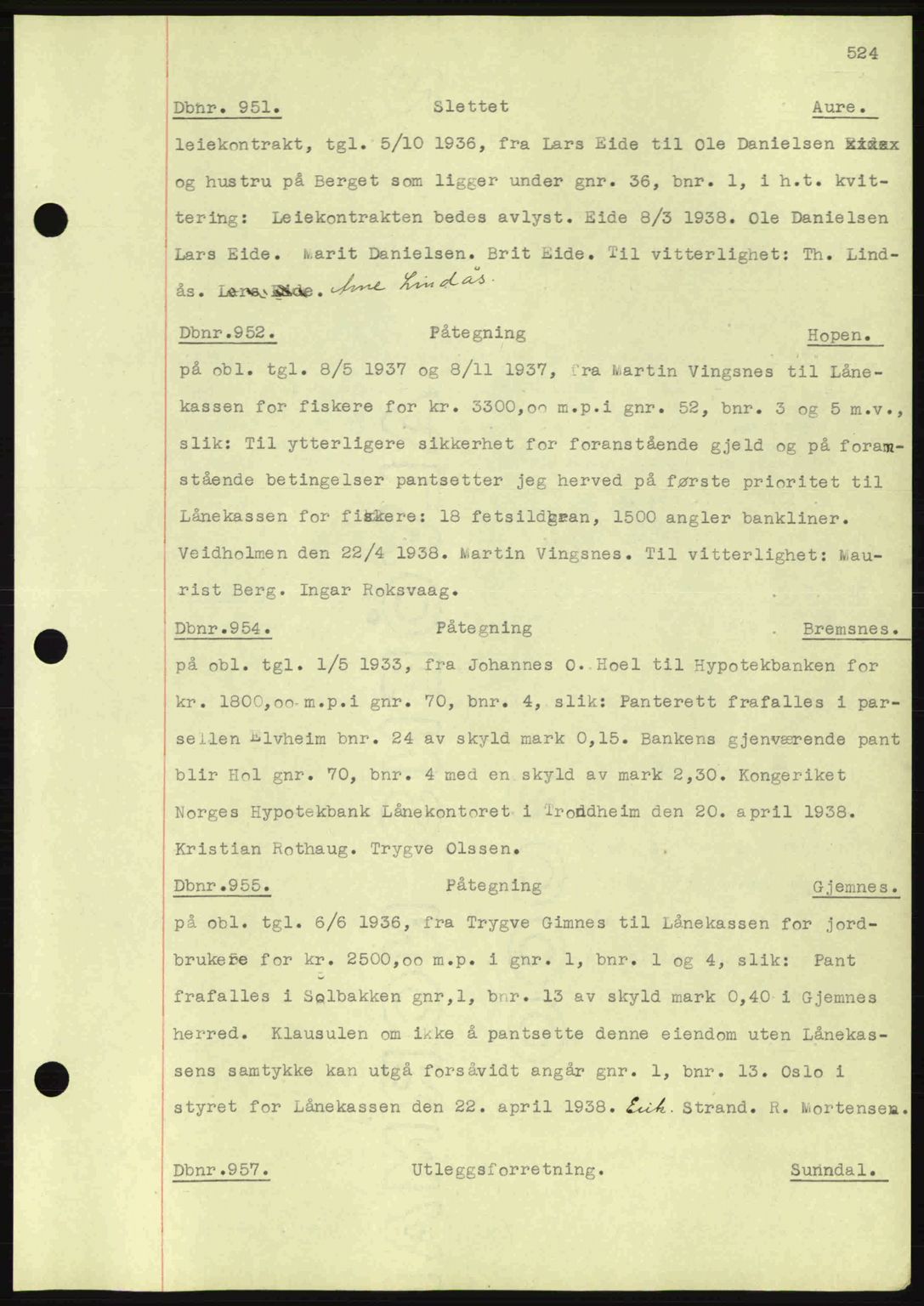 Nordmøre sorenskriveri, SAT/A-4132/1/2/2Ca: Pantebok nr. C80, 1936-1939, Dagboknr: 951/1938