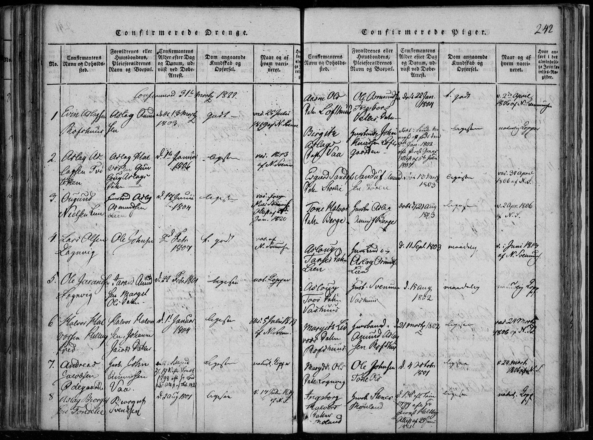 Rauland kirkebøker, AV/SAKO-A-292/F/Fa/L0001: Ministerialbok nr. I 1, 1814-1859, s. 242