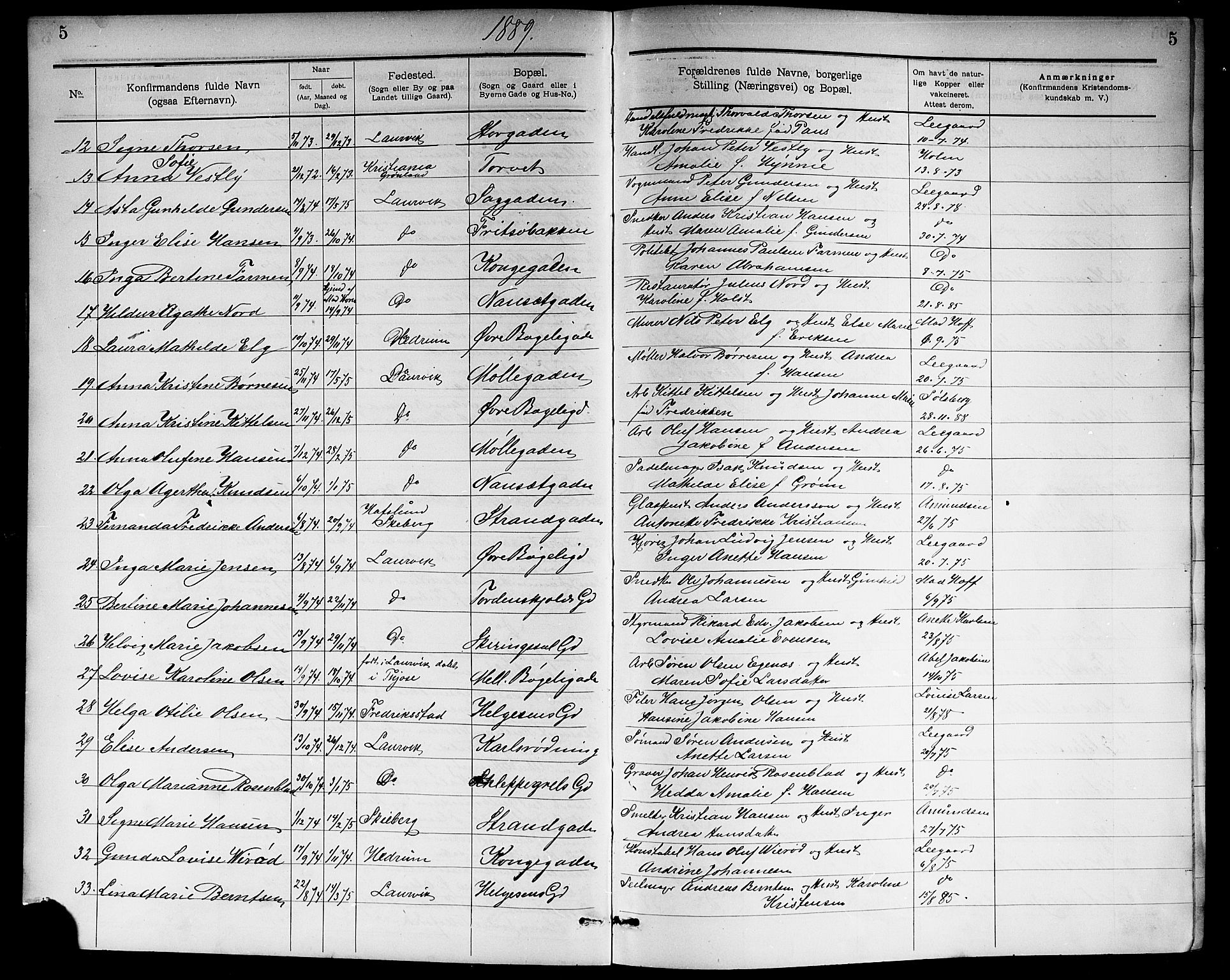 Larvik kirkebøker, AV/SAKO-A-352/G/Ga/L0006: Klokkerbok nr. I 6, 1888-1917, s. 5