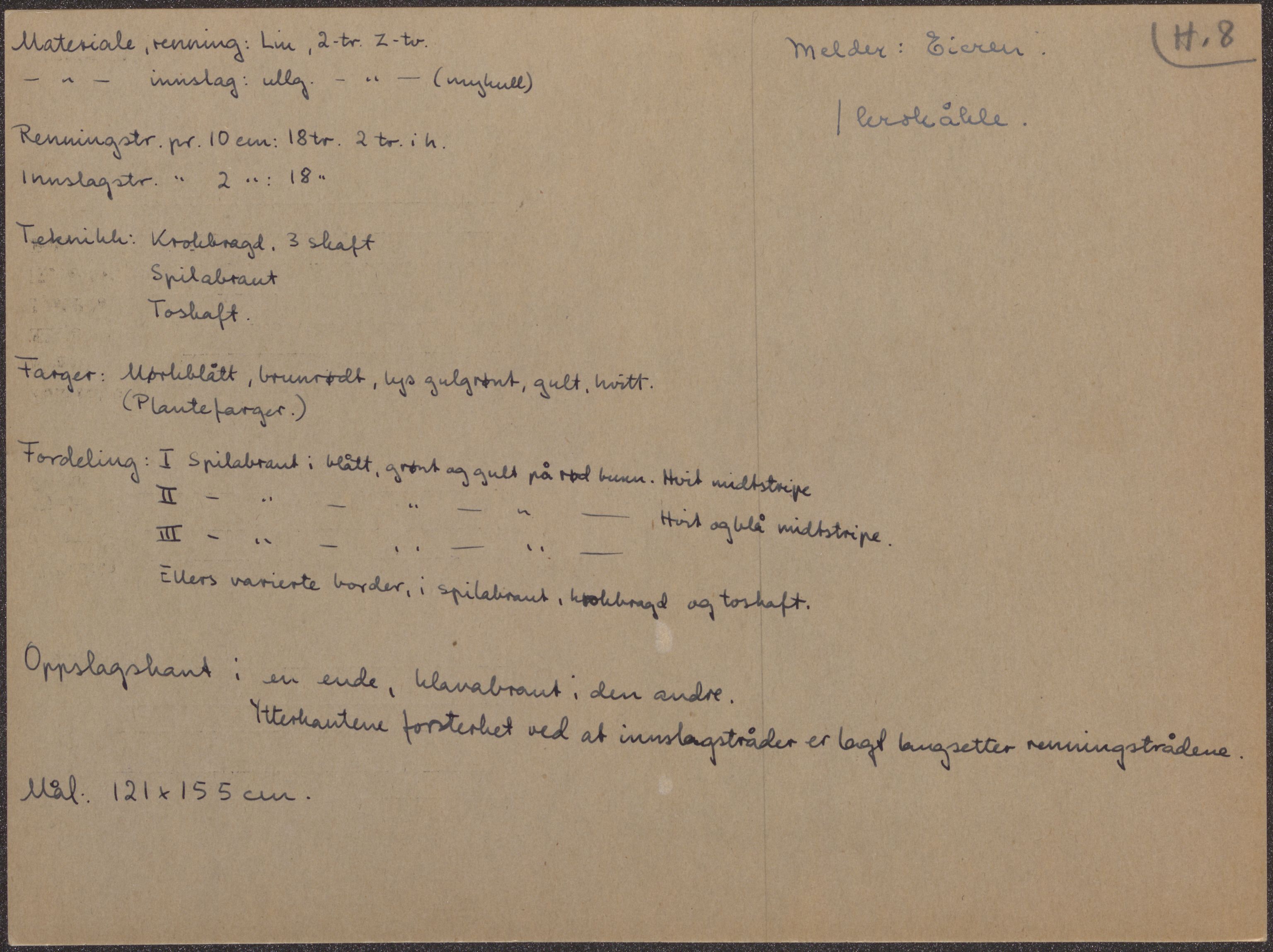 Åkleprosjektet 1957, UMB/A008/F/Fa/L0001/0004: Registreringskort Smettåkle A-H / Smettåkler H, 1957