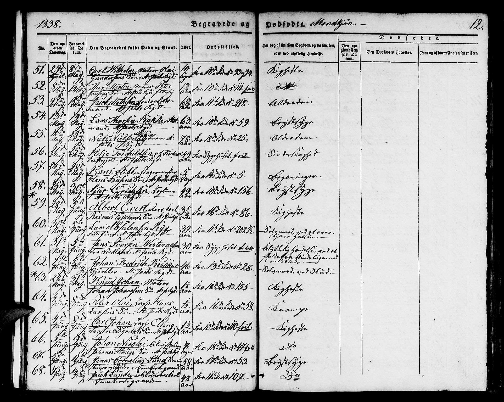Domkirken sokneprestembete, AV/SAB-A-74801/H/Hab/L0037: Klokkerbok nr. E 1, 1836-1848, s. 12