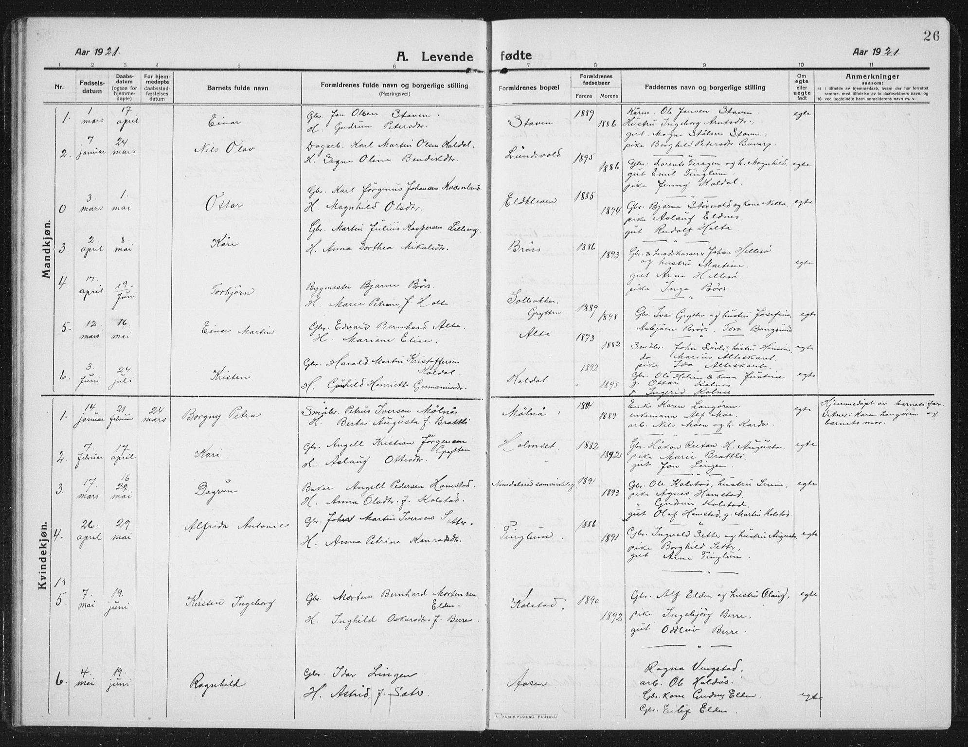 Ministerialprotokoller, klokkerbøker og fødselsregistre - Nord-Trøndelag, AV/SAT-A-1458/742/L0413: Klokkerbok nr. 742C04, 1911-1938, s. 26