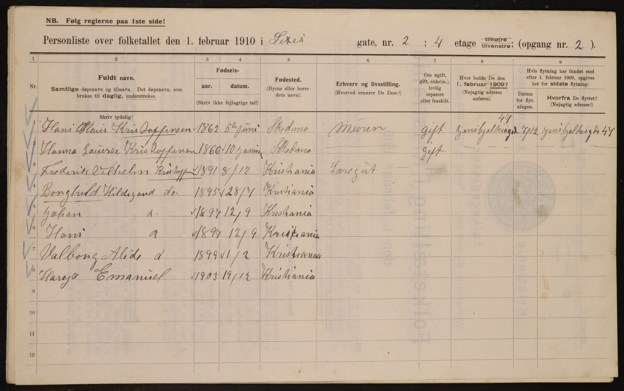 OBA, Kommunal folketelling 1.2.1910 for Kristiania, 1910, s. 90376