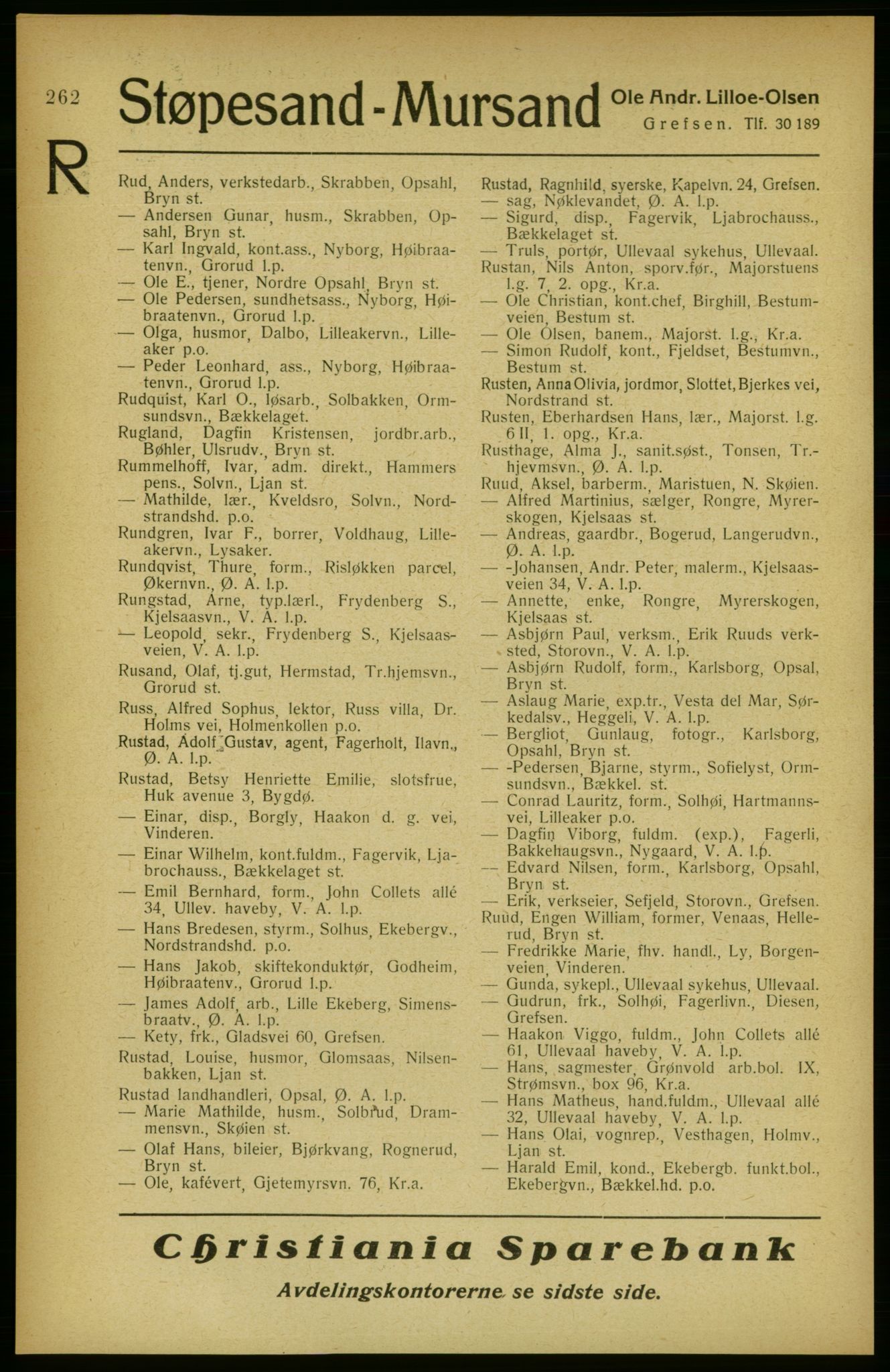 Aker adressebok/adressekalender, PUBL/001/A/002: Akers adressekalender, 1922, s. 262