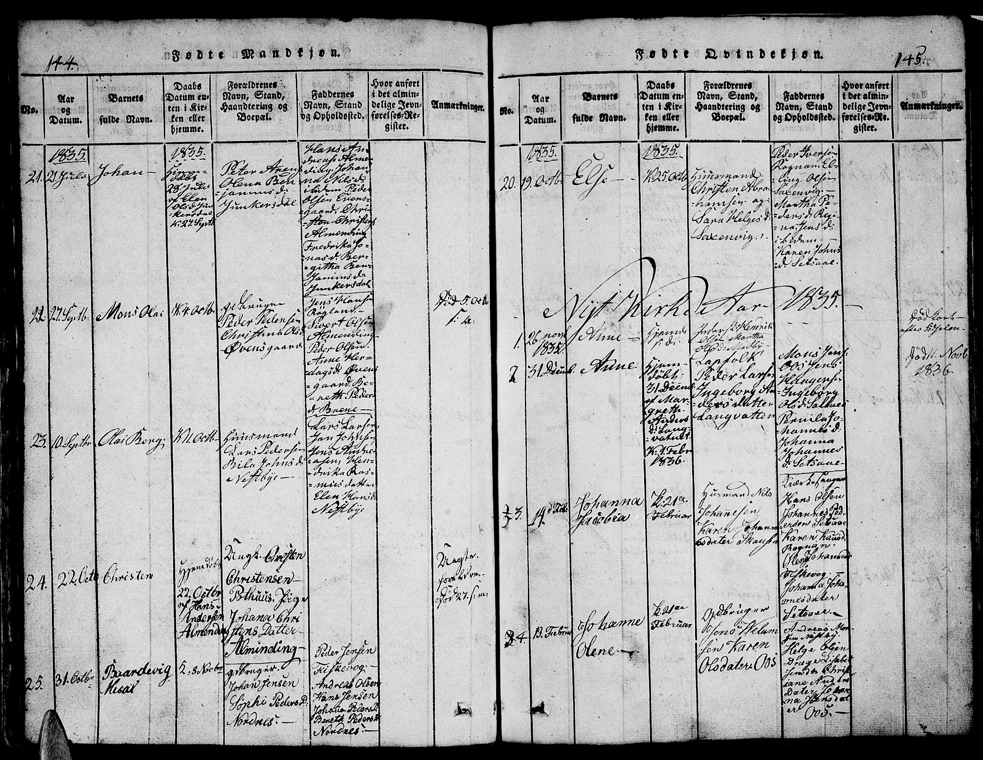 Ministerialprotokoller, klokkerbøker og fødselsregistre - Nordland, AV/SAT-A-1459/847/L0676: Klokkerbok nr. 847C04, 1821-1853, s. 144-145