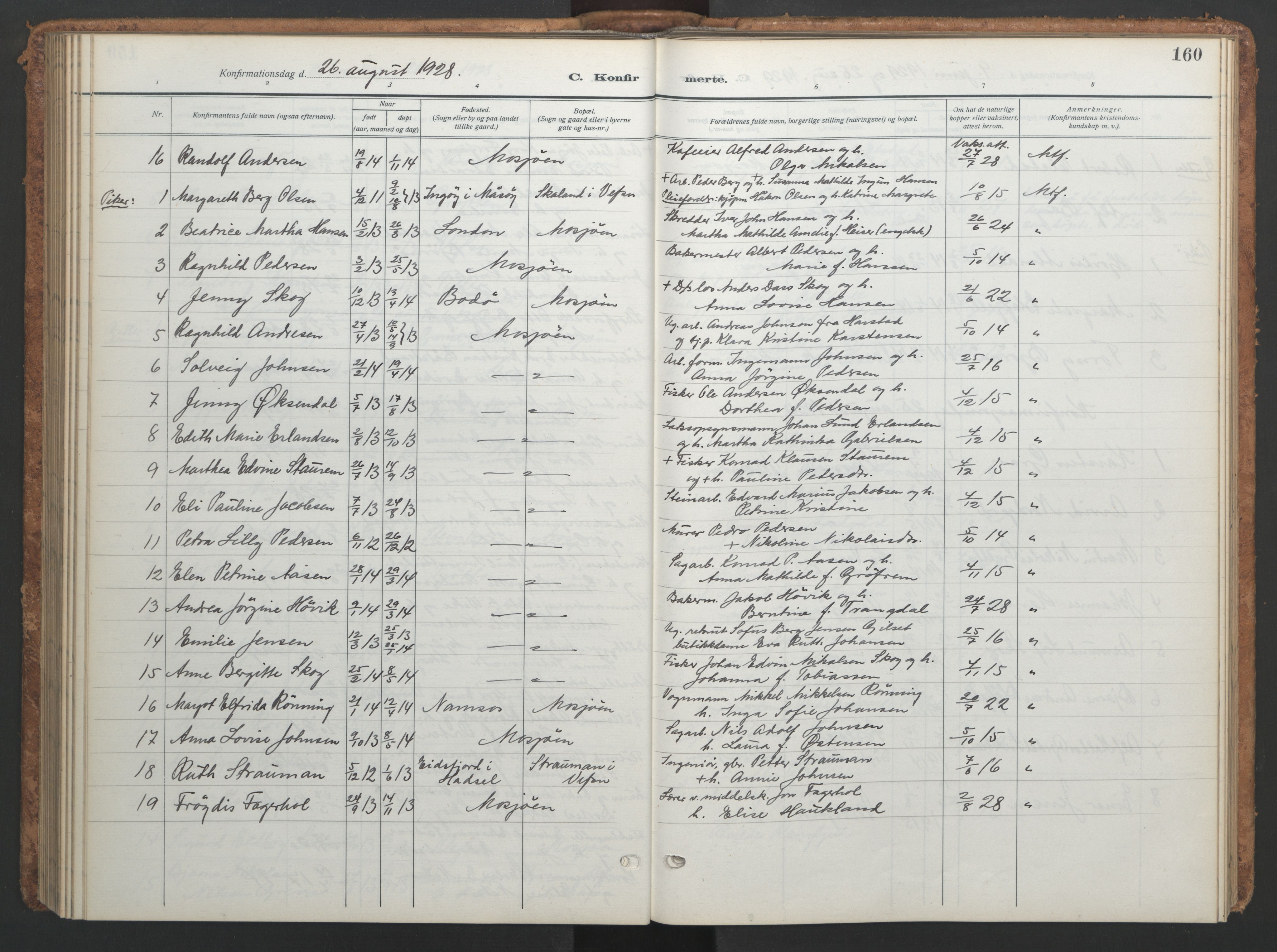 Ministerialprotokoller, klokkerbøker og fødselsregistre - Nordland, AV/SAT-A-1459/820/L0303: Klokkerbok nr. 820C05, 1917-1952, s. 160