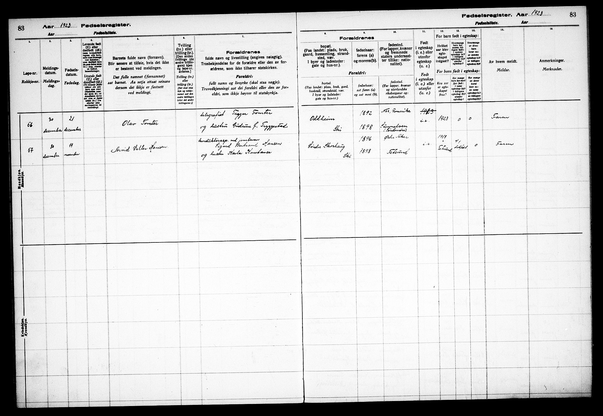 Kråkstad prestekontor Kirkebøker, AV/SAO-A-10125a/J/Jb/L0001: Fødselsregister nr. II 1, 1916-1936, s. 83
