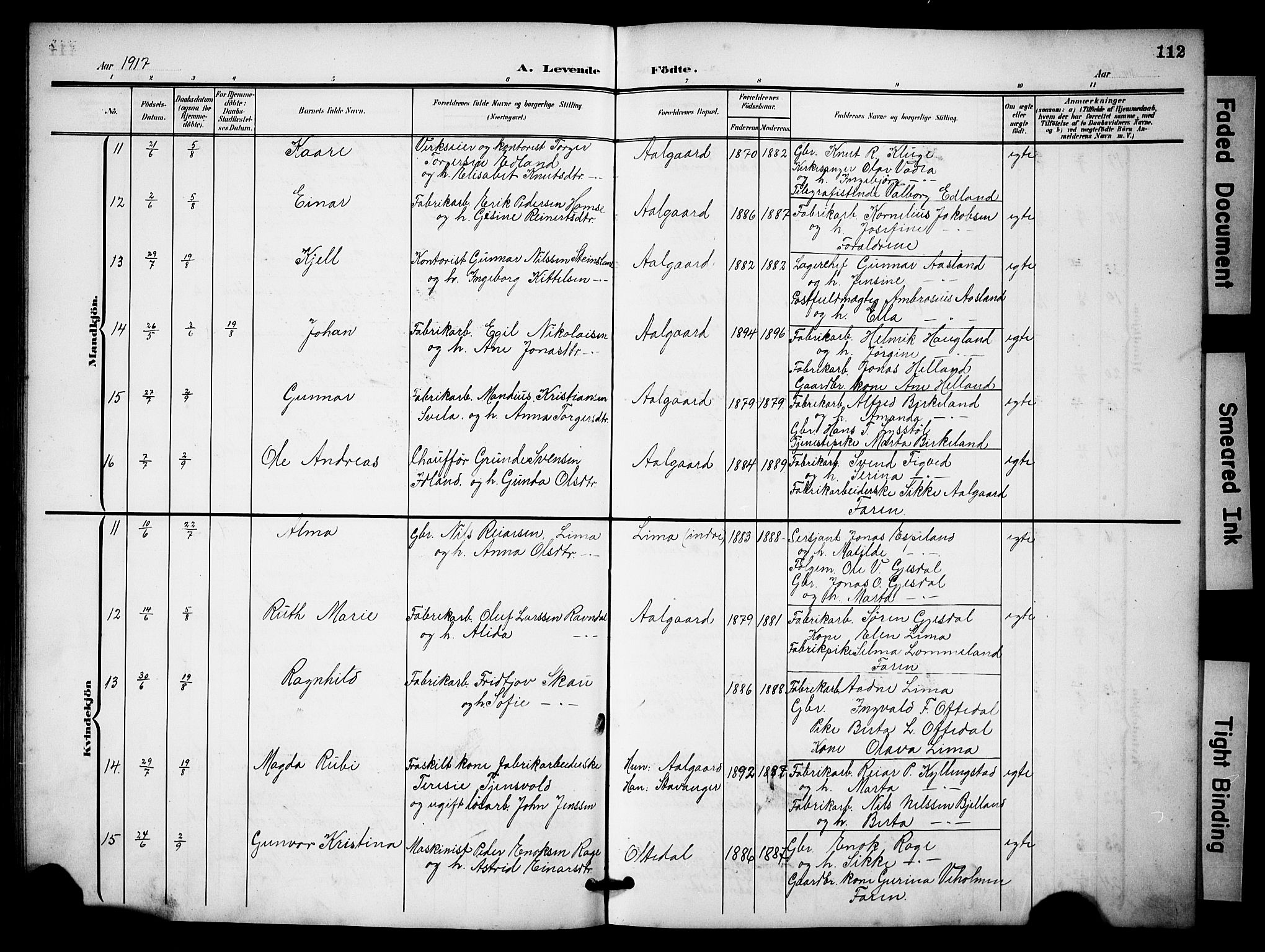 Lye sokneprestkontor, AV/SAST-A-101794/001/30BB/L0009: Klokkerbok nr. B 9, 1902-1923, s. 112
