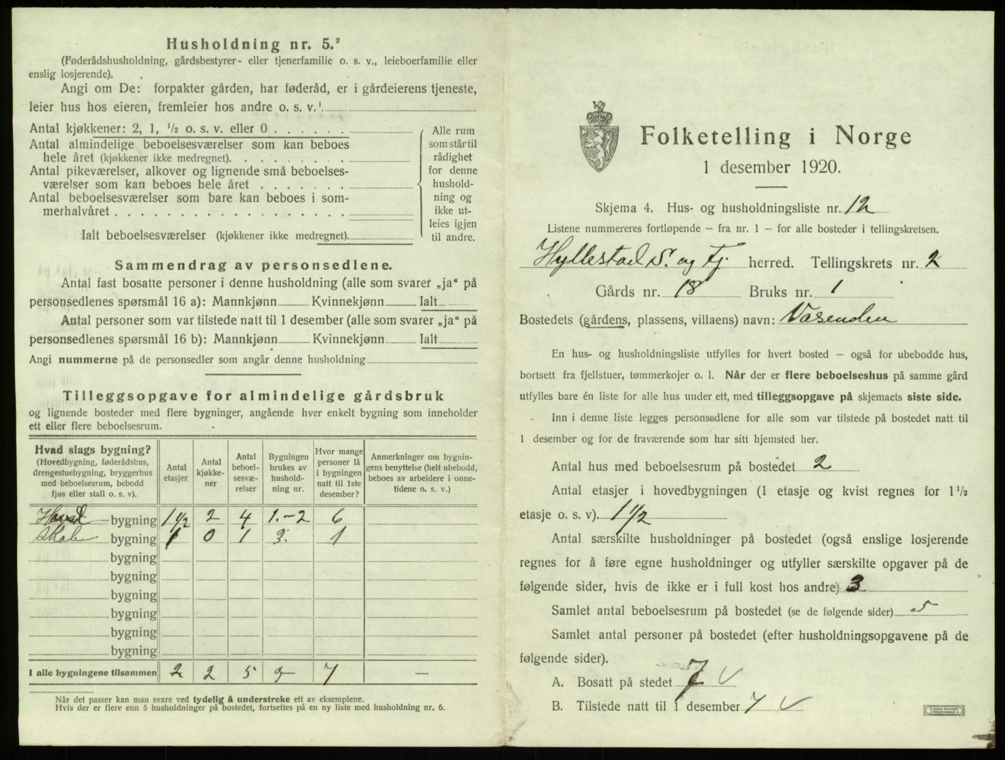 SAB, Folketelling 1920 for 1413 Hyllestad herred, 1920, s. 152