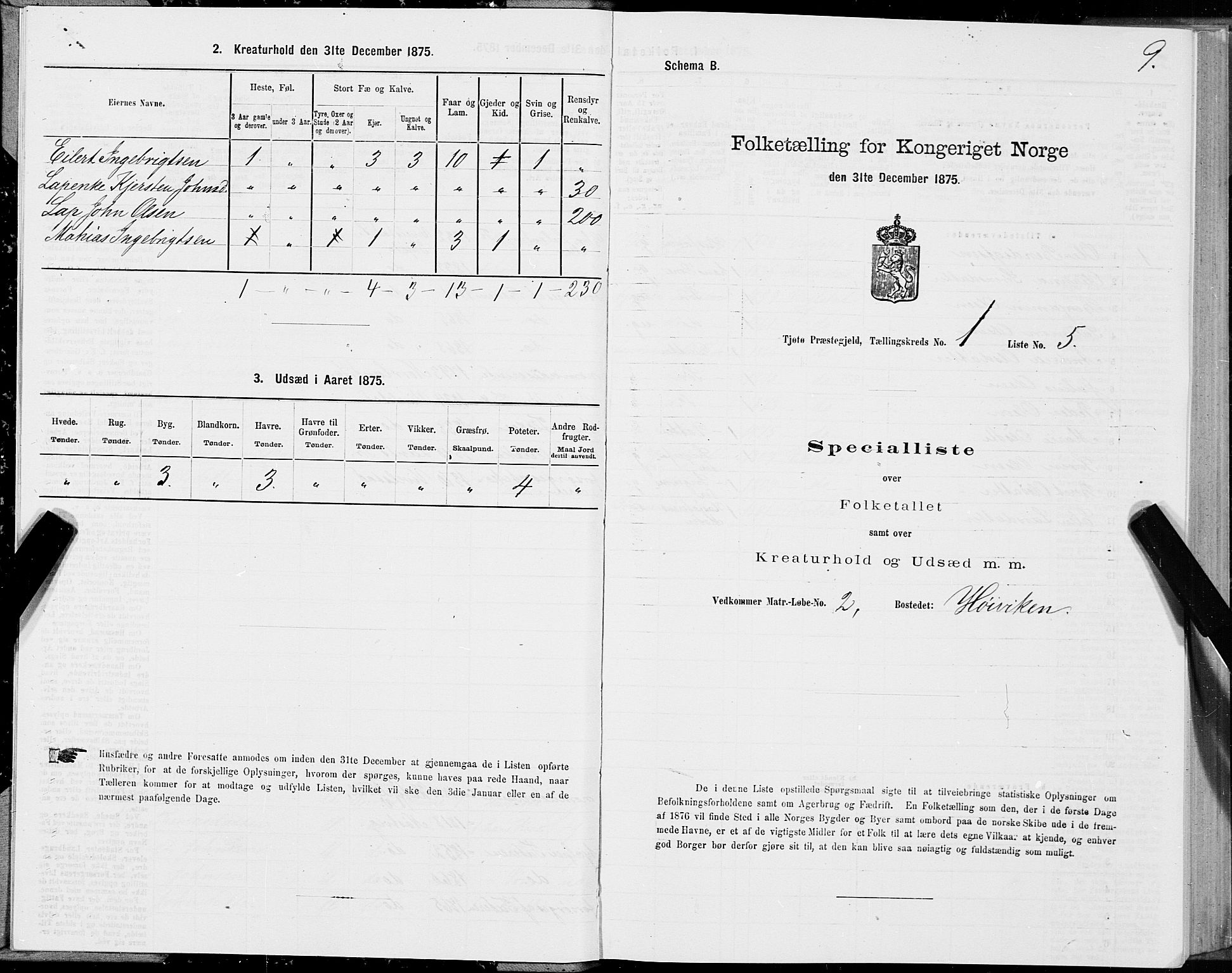 SAT, Folketelling 1875 for 1817P Tjøtta prestegjeld, 1875, s. 1009