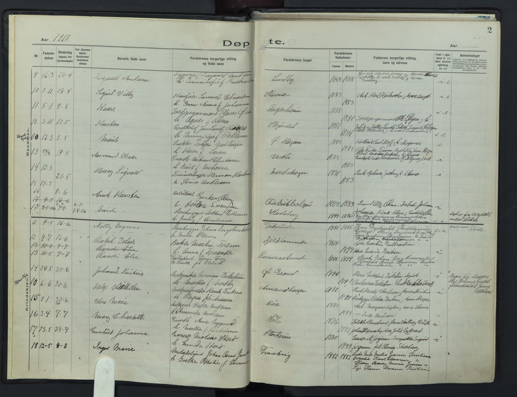 Østre Aker prestekontor Kirkebøker, AV/SAO-A-10840/F/Fb/L0002: Ministerialbok nr. II 2, 1918-1930, s. 2