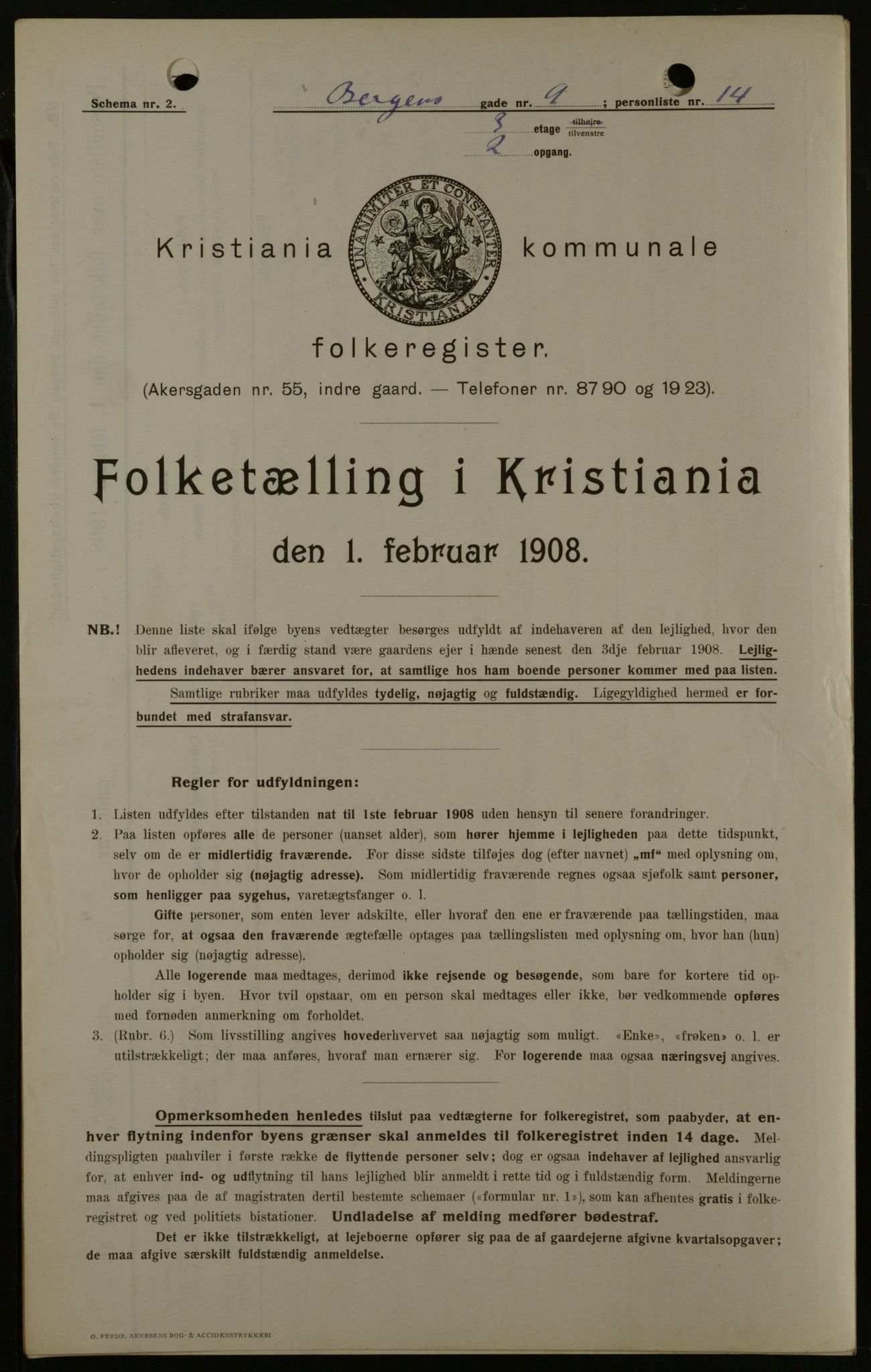 OBA, Kommunal folketelling 1.2.1908 for Kristiania kjøpstad, 1908, s. 3911