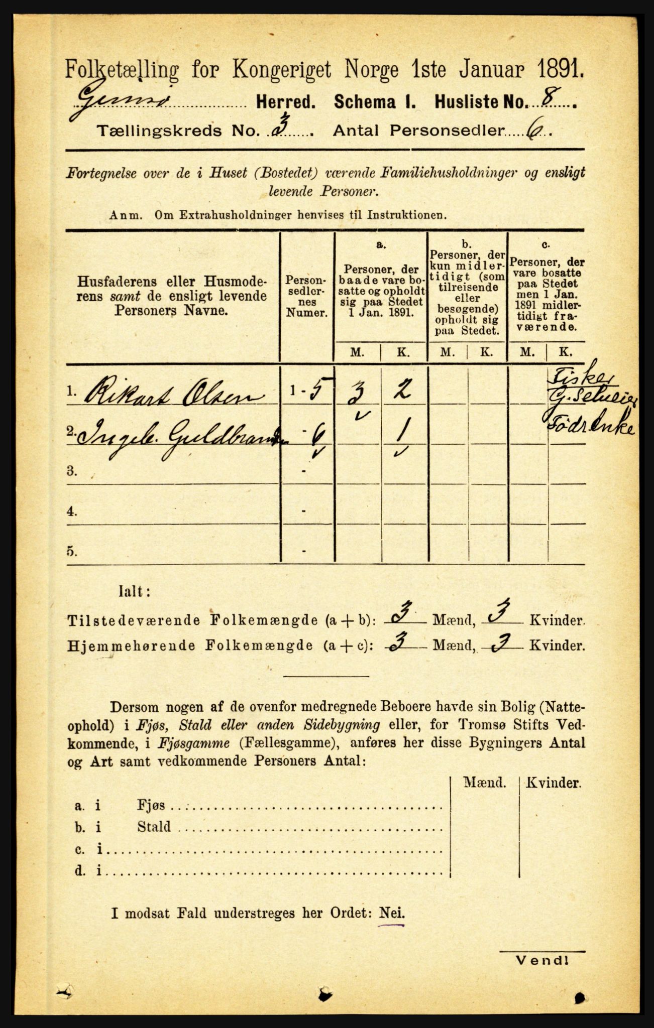 RA, Folketelling 1891 for 1864 Gimsøy herred, 1891, s. 479