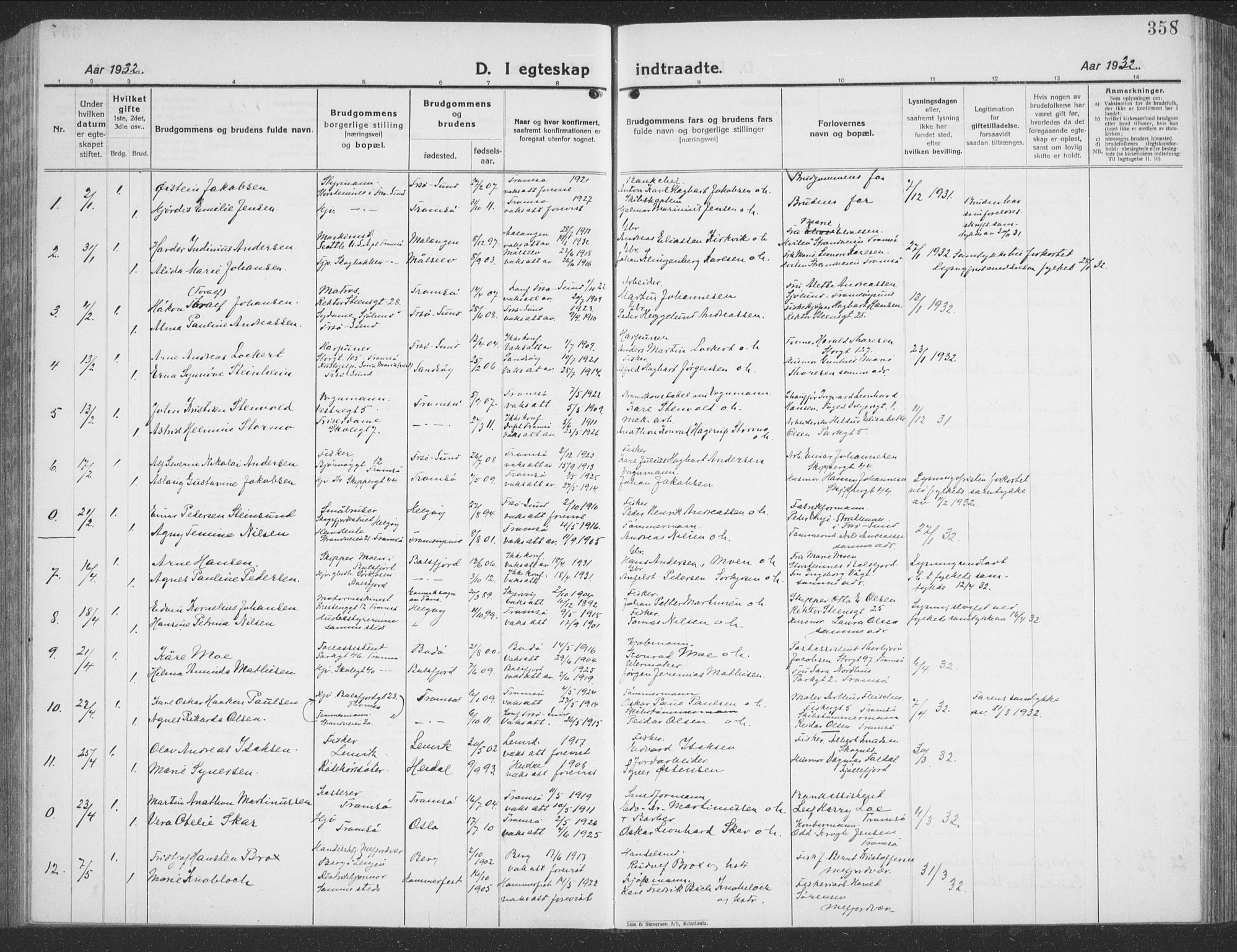 Tromsø sokneprestkontor/stiftsprosti/domprosti, AV/SATØ-S-1343/G/Gb/L0010klokker: Klokkerbok nr. 10, 1925-1937, s. 358