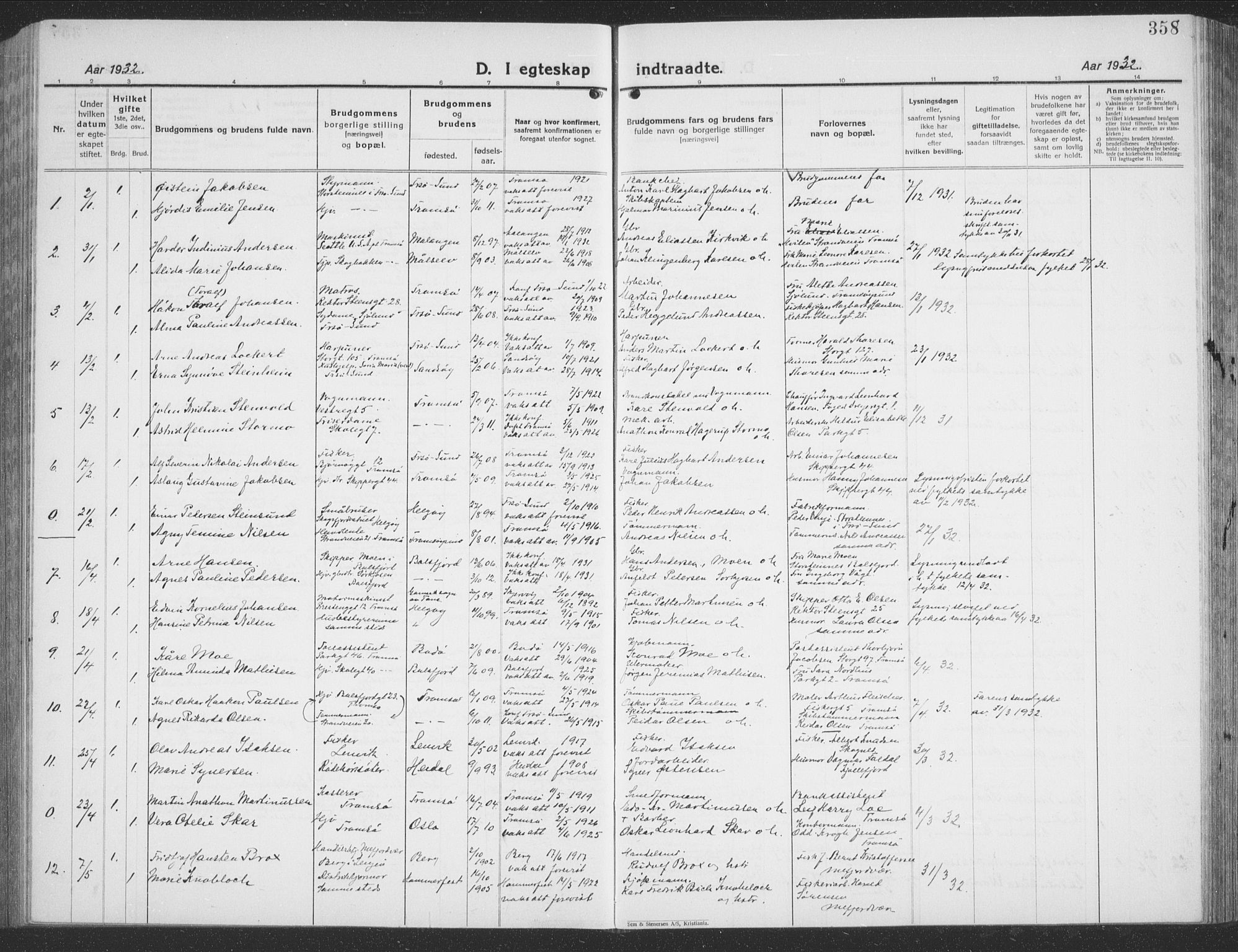 Tromsø sokneprestkontor/stiftsprosti/domprosti, SATØ/S-1343/G/Gb/L0010klokker: Klokkerbok nr. 10, 1925-1937, s. 358