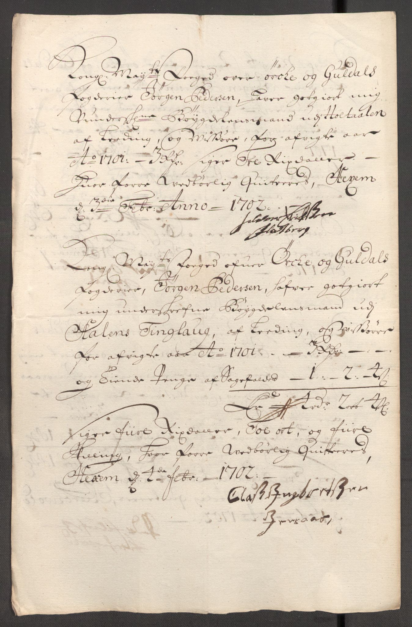 Rentekammeret inntil 1814, Reviderte regnskaper, Fogderegnskap, AV/RA-EA-4092/R60/L3951: Fogderegnskap Orkdal og Gauldal, 1701, s. 294