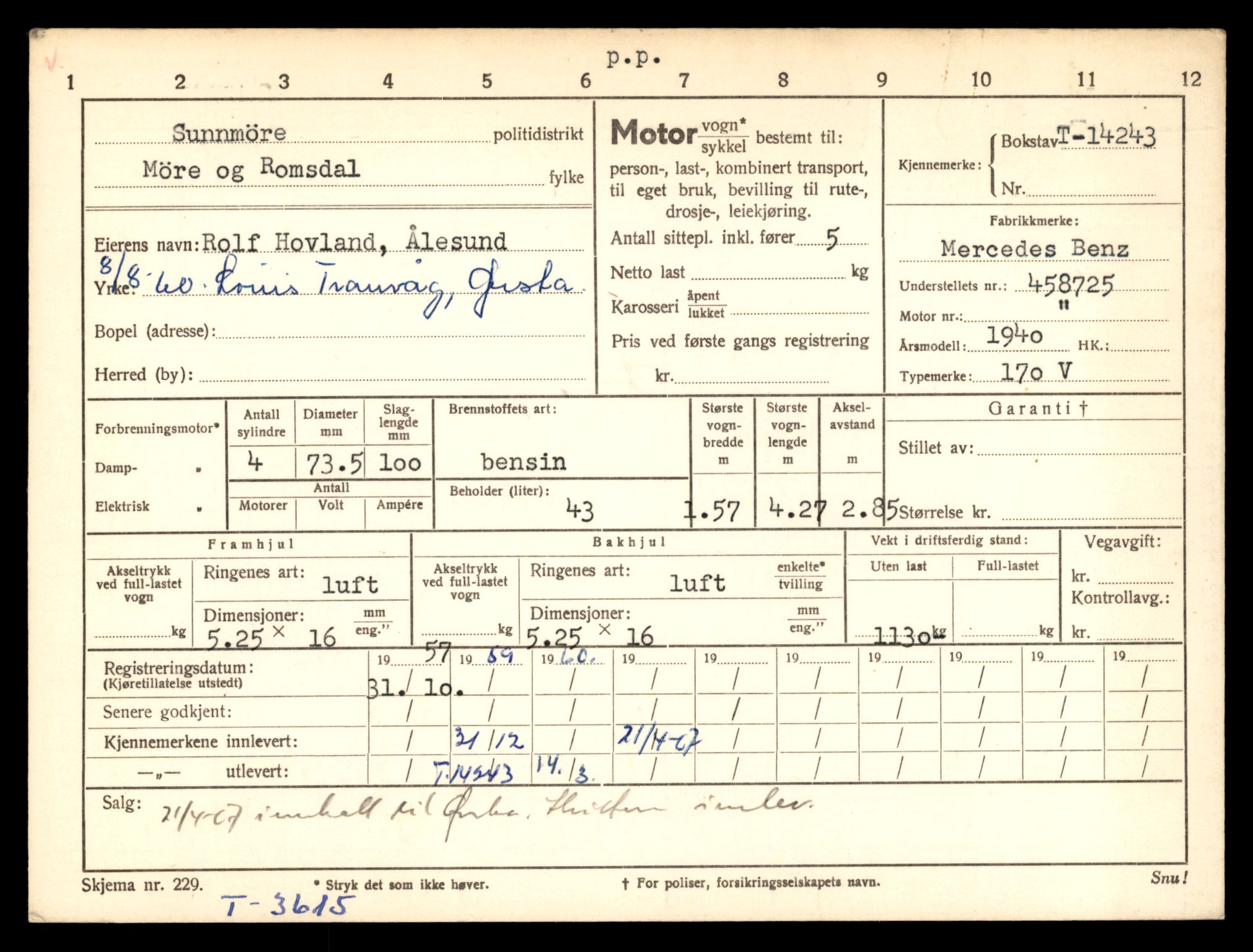 Møre og Romsdal vegkontor - Ålesund trafikkstasjon, AV/SAT-A-4099/F/Fe/L0044: Registreringskort for kjøretøy T 14205 - T 14319, 1927-1998, s. 1126