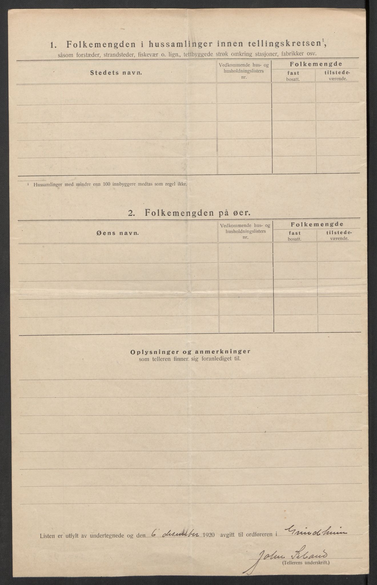 SAK, Folketelling 1920 for 1025 Grindheim herred, 1920, s. 20