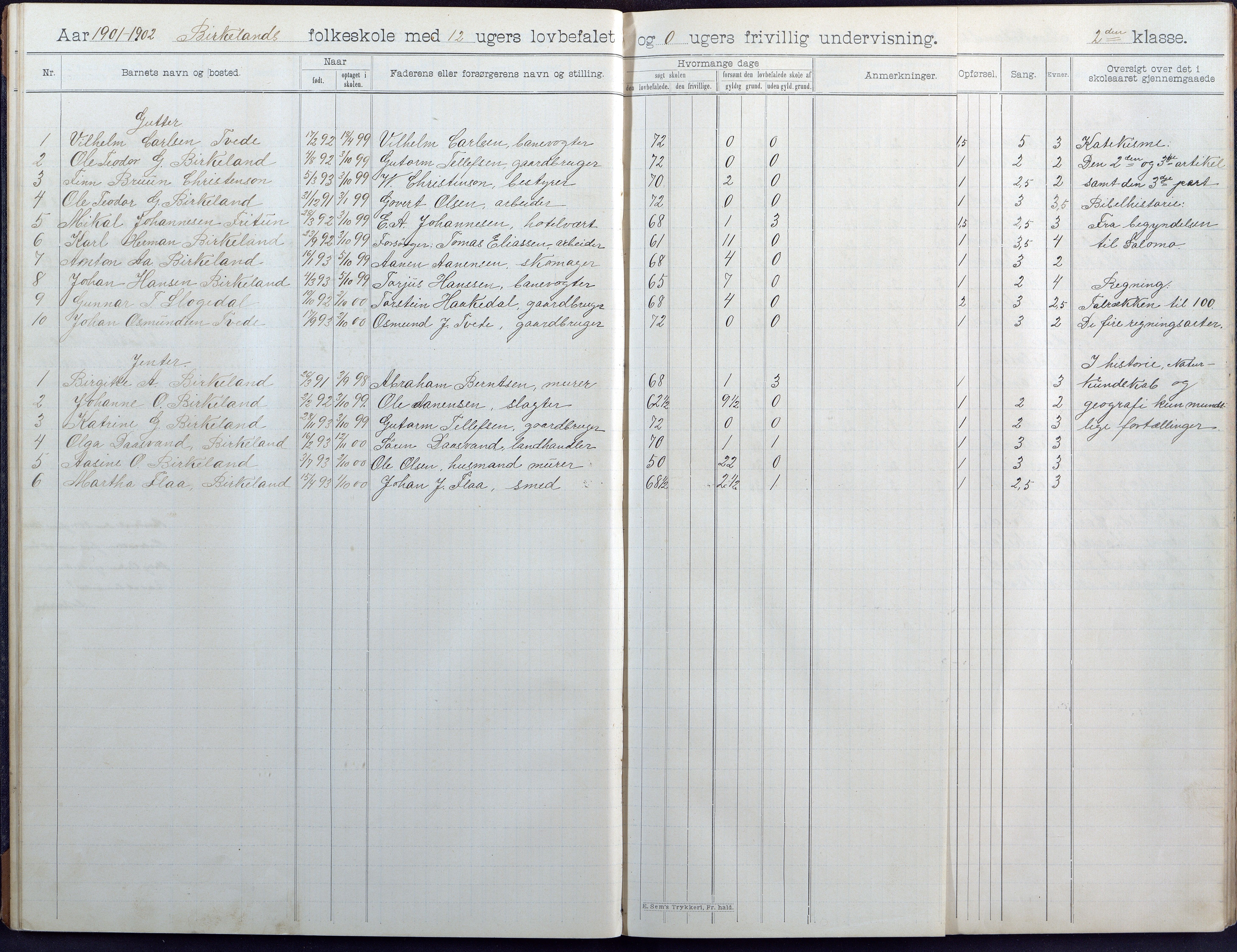 Birkenes kommune, Birkenes krets/Birkeland folkeskole frem til 1991, AAKS/KA0928-550a_91/F02/L0005: Skoleprotokoll, 1898-1911