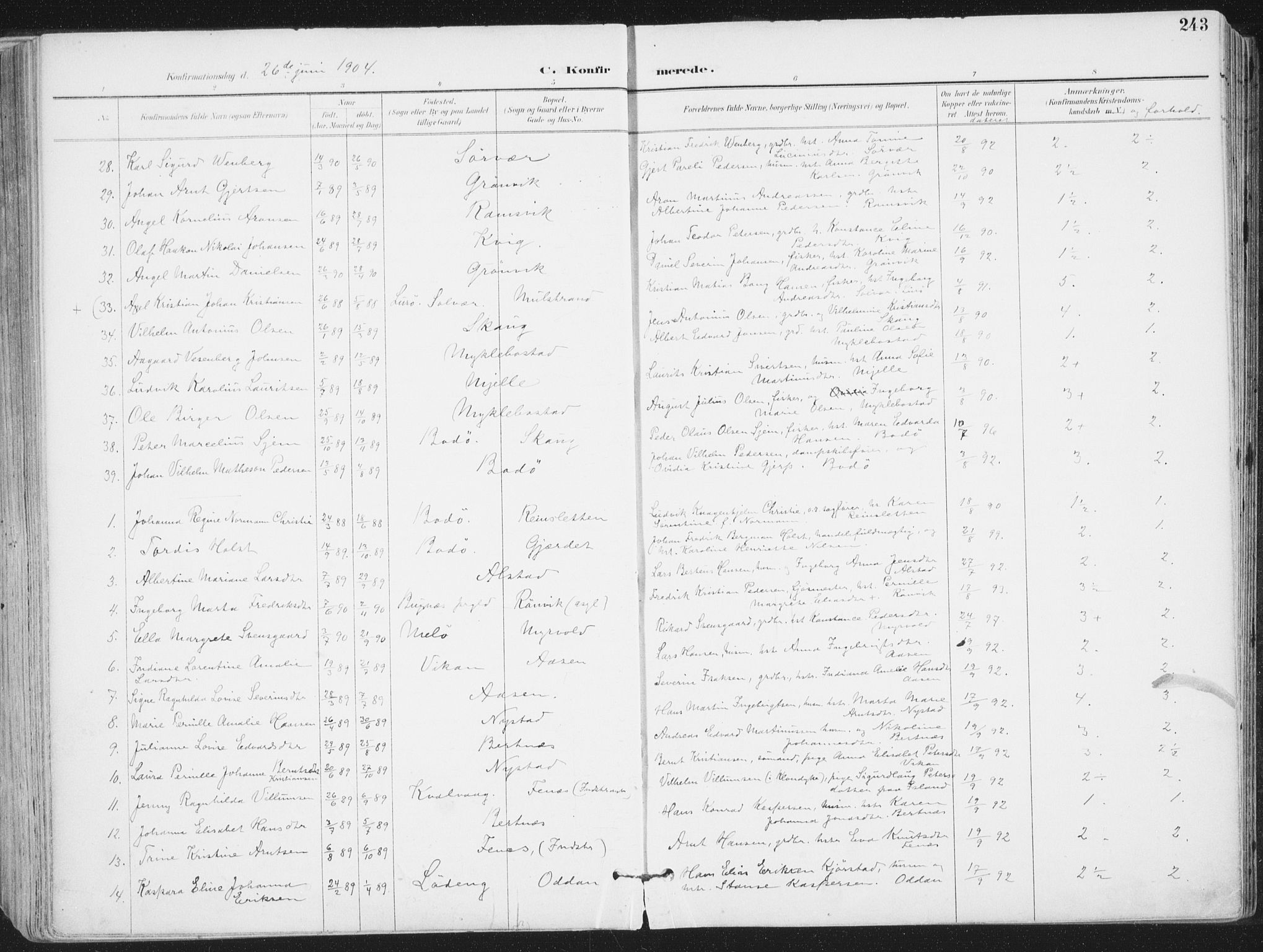 Ministerialprotokoller, klokkerbøker og fødselsregistre - Nordland, SAT/A-1459/802/L0055: Ministerialbok nr. 802A02, 1894-1915, s. 243