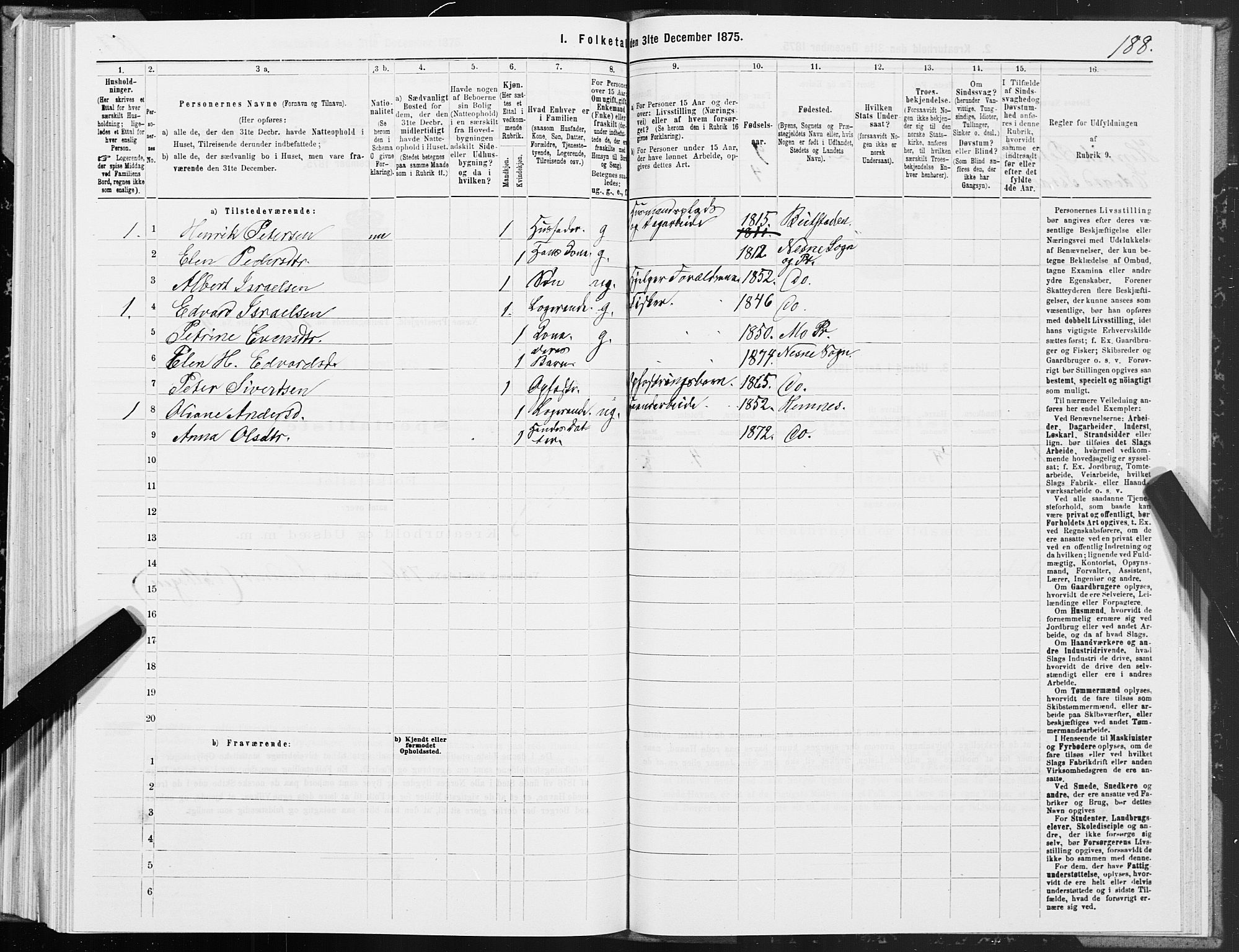 SAT, Folketelling 1875 for 1828P Nesna prestegjeld, 1875, s. 1188