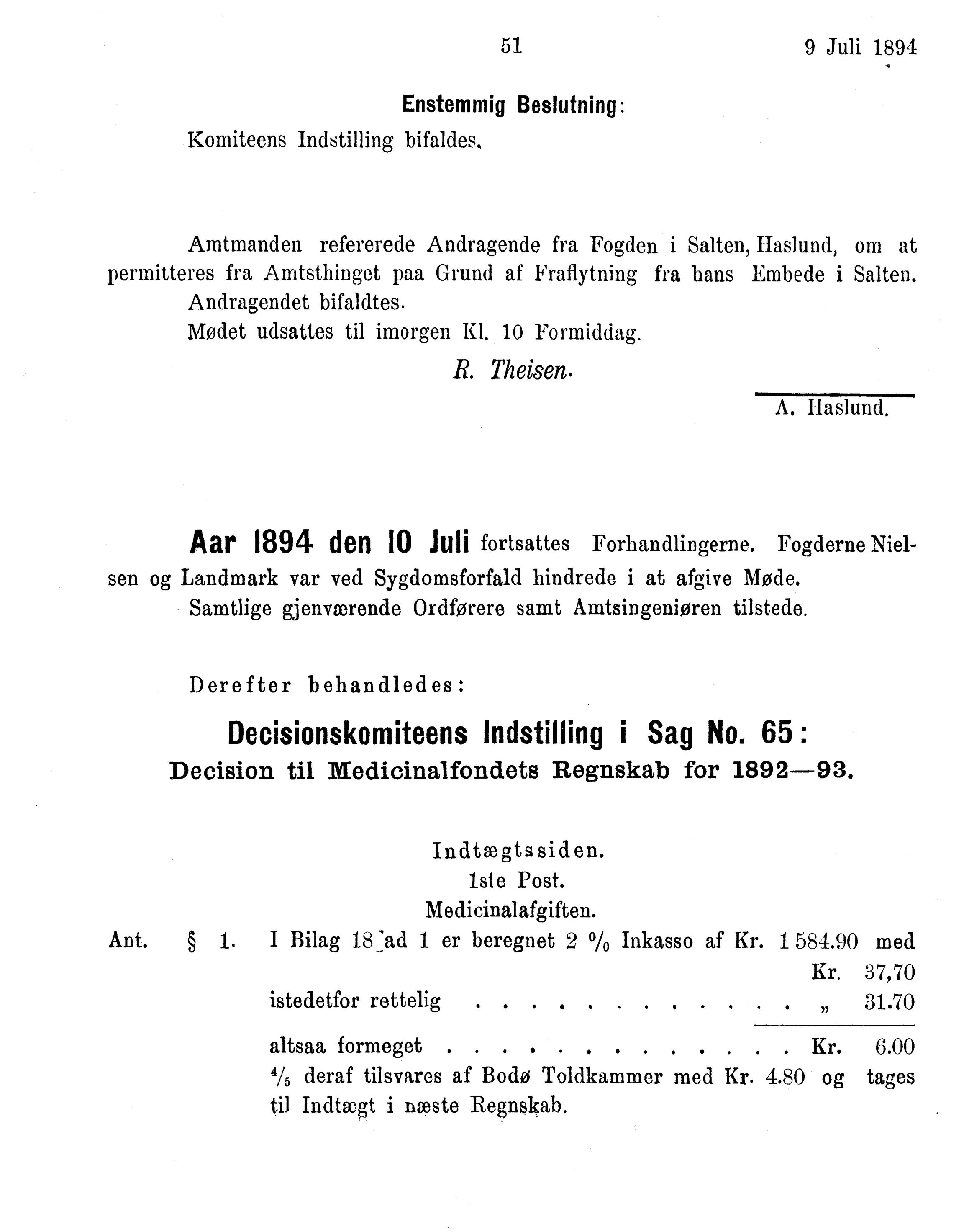 Nordland Fylkeskommune. Fylkestinget, AIN/NFK-17/176/A/Ac/L0017: Fylkestingsforhandlinger 1894, 1894, s. 51