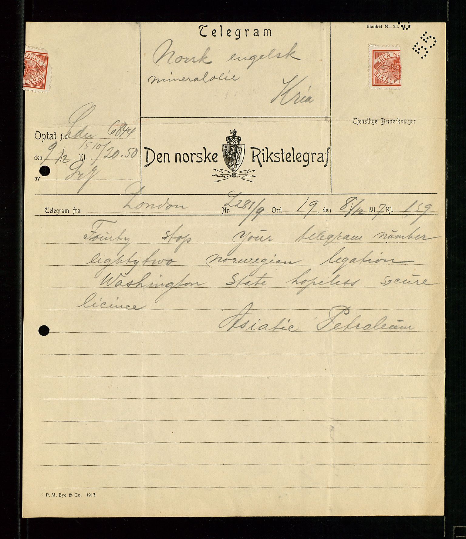 Pa 1521 - A/S Norske Shell, AV/SAST-A-101915/E/Ea/Eaa/L0001: Sjefskorrespondanse, 1917, s. 66