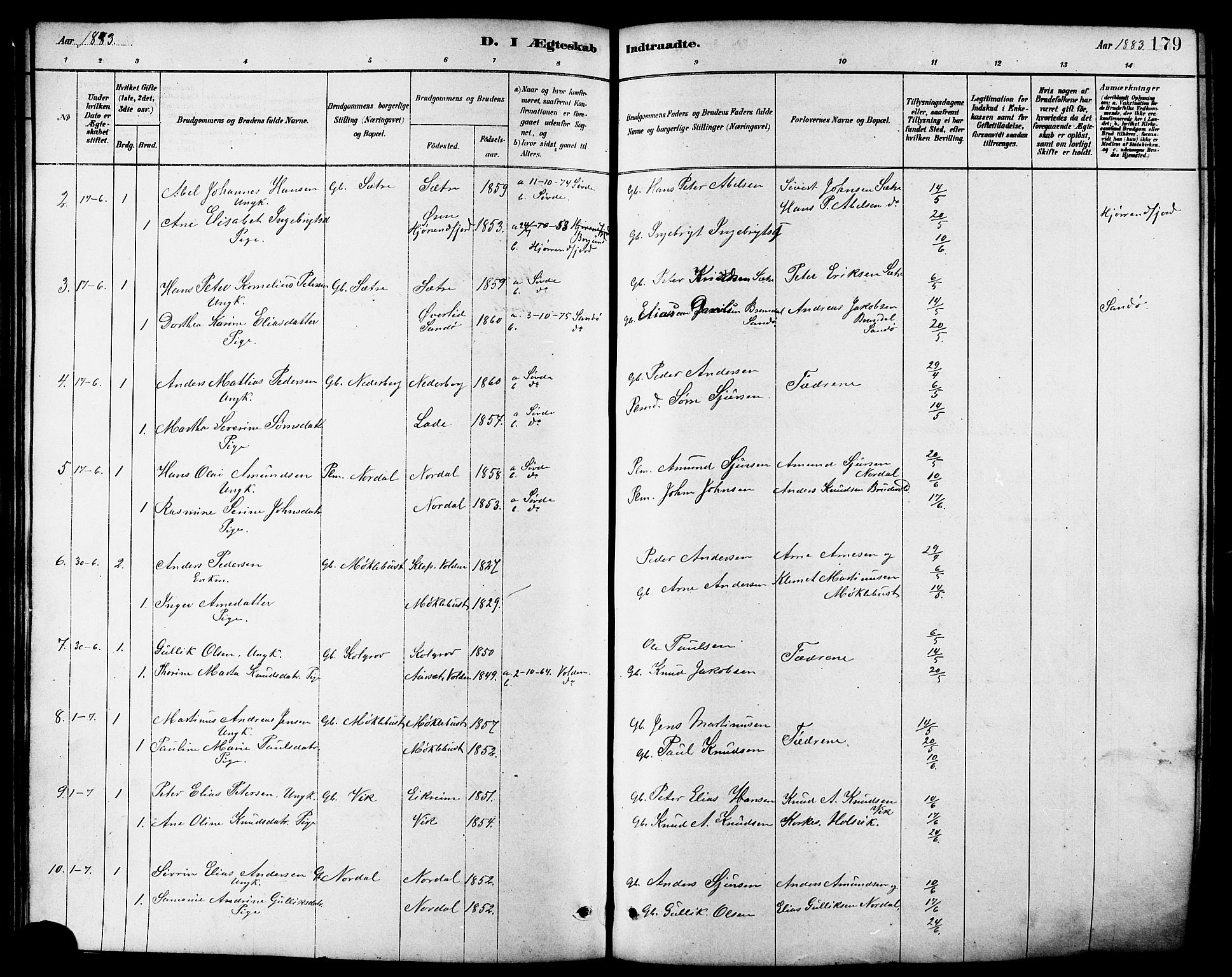 Ministerialprotokoller, klokkerbøker og fødselsregistre - Møre og Romsdal, SAT/A-1454/502/L0027: Klokkerbok nr. 502C01, 1878-1908, s. 179