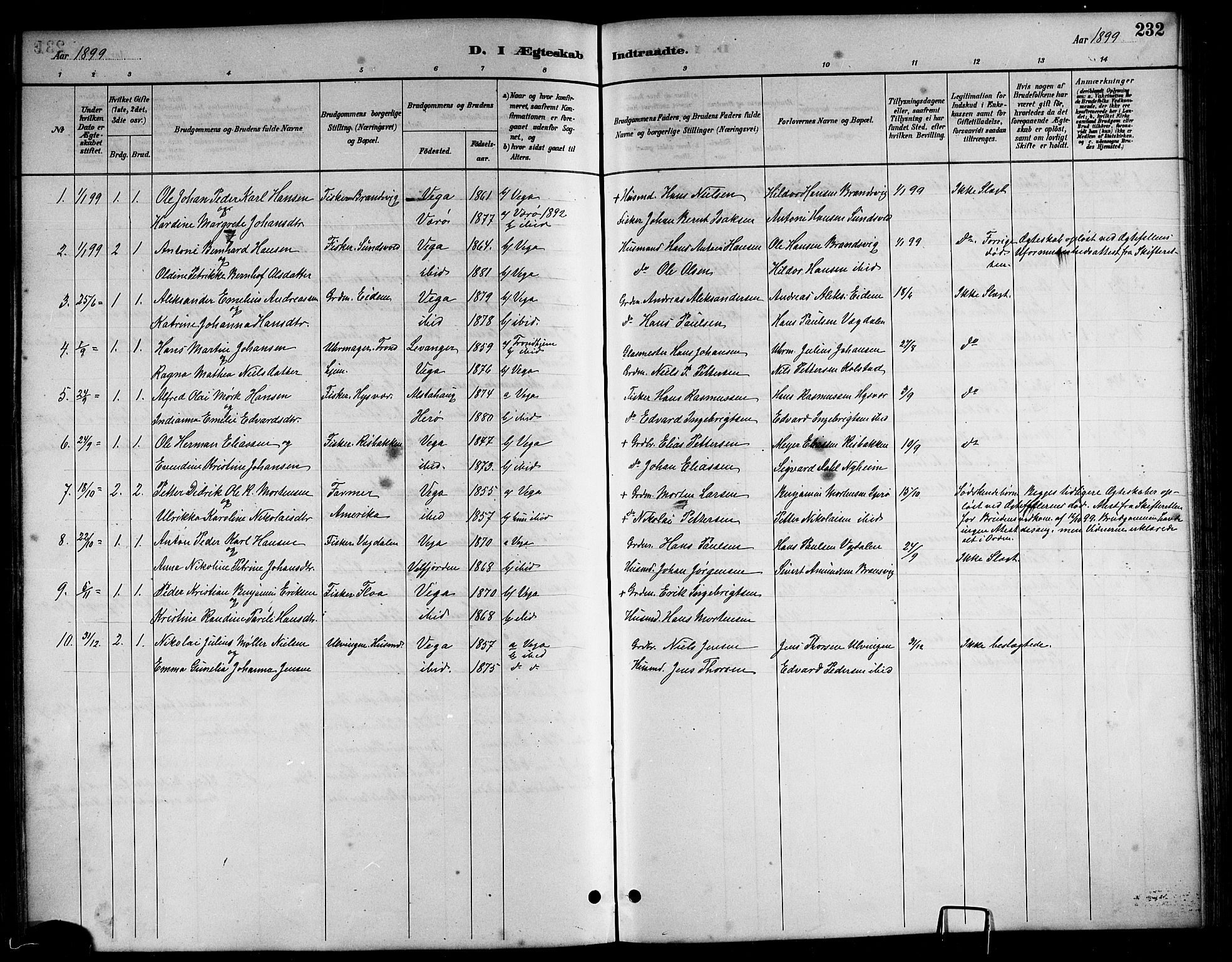 Ministerialprotokoller, klokkerbøker og fødselsregistre - Nordland, SAT/A-1459/816/L0253: Klokkerbok nr. 816C03, 1886-1905, s. 232