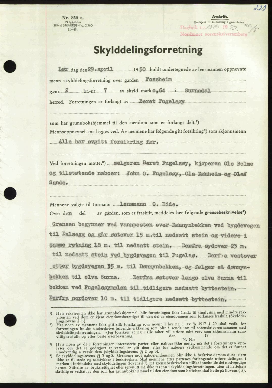 Nordmøre sorenskriveri, SAT/A-4132/1/2/2Ca: Pantebok nr. A115, 1950-1950, Dagboknr: 1640/1950