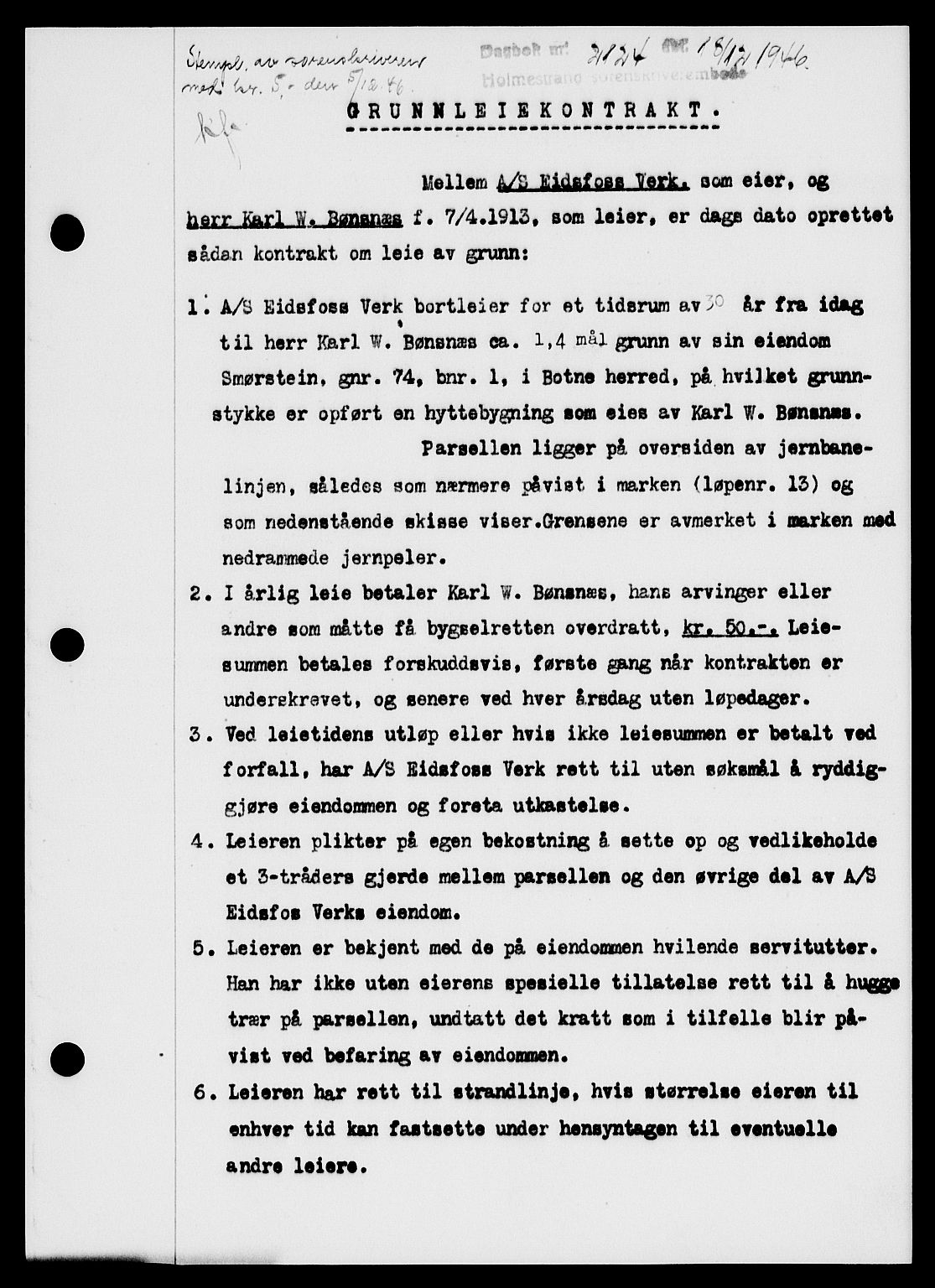 Holmestrand sorenskriveri, SAKO/A-67/G/Ga/Gaa/L0061: Pantebok nr. A-61, 1946-1947, Dagboknr: 2124/1946