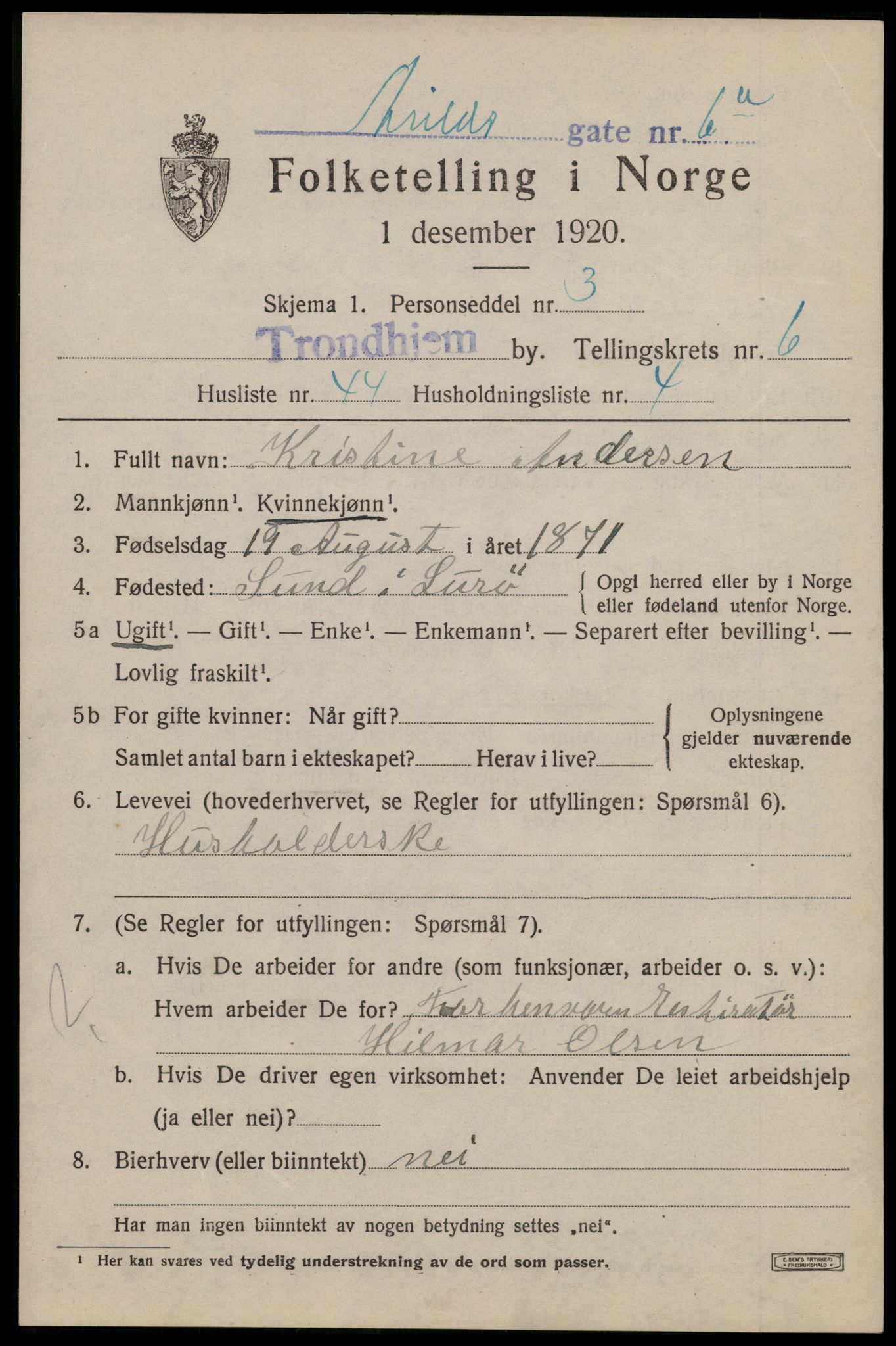 SAT, Folketelling 1920 for 1601 Trondheim kjøpstad, 1920, s. 40806