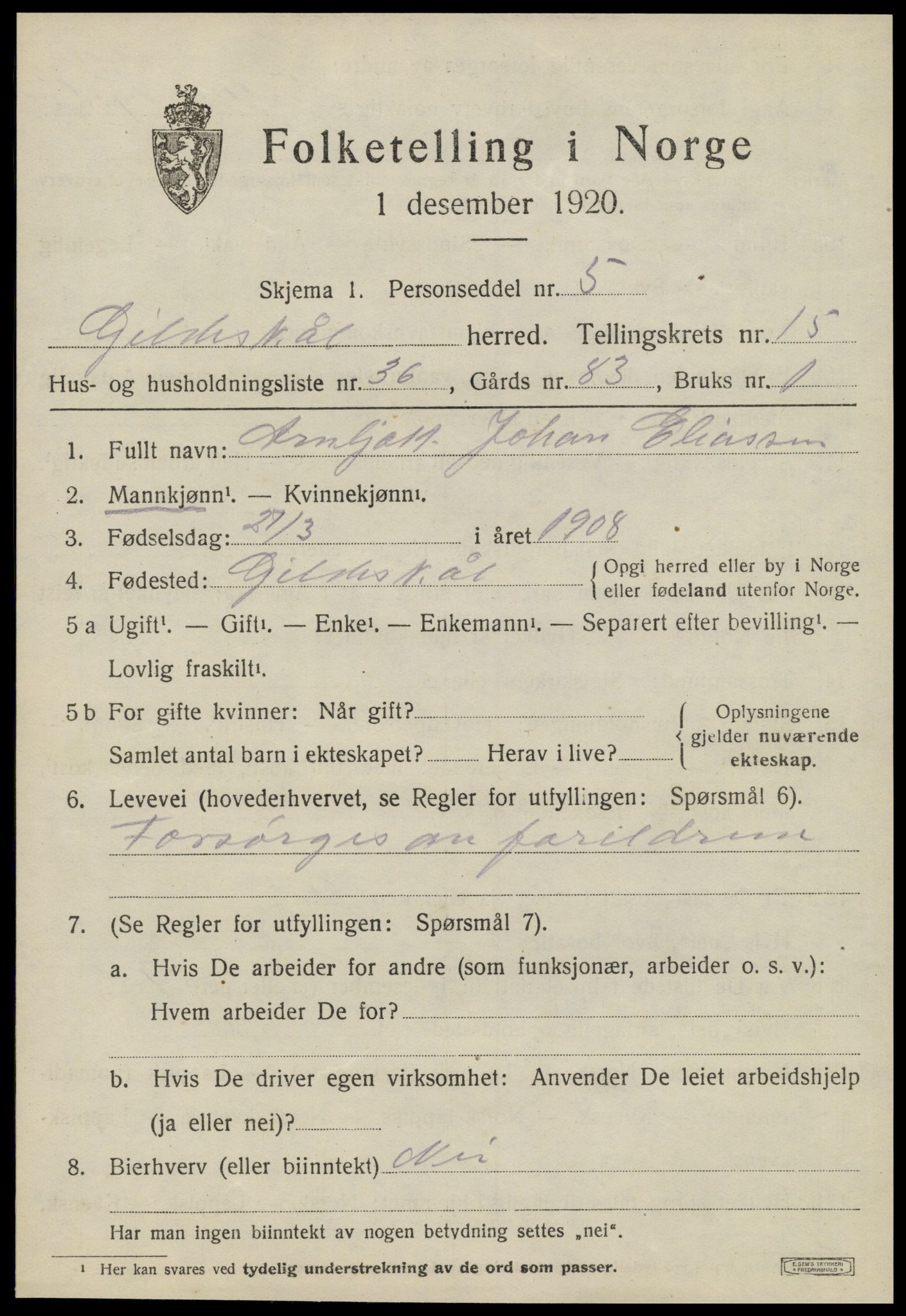 SAT, Folketelling 1920 for 1838 Gildeskål herred, 1920, s. 10170