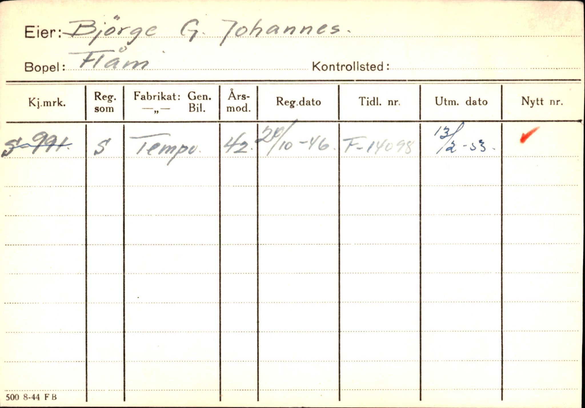 Statens vegvesen, Sogn og Fjordane vegkontor, AV/SAB-A-5301/4/F/L0125: Eigarregister Sogndal V-Å. Aurland A-Å. Fjaler A-N, 1945-1975, s. 460