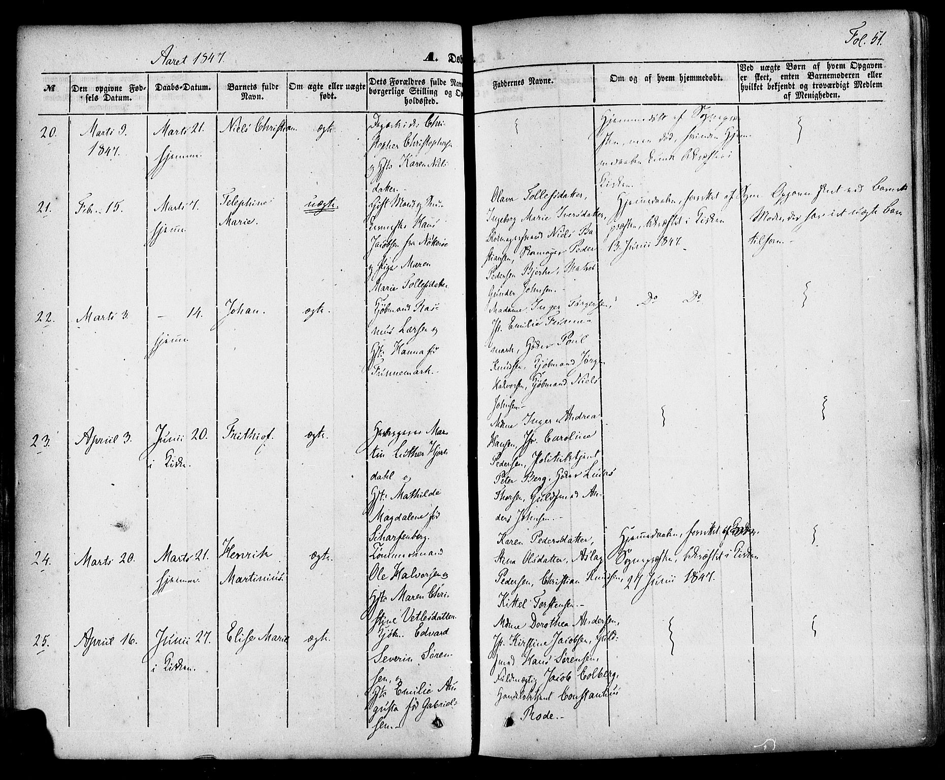 Skien kirkebøker, AV/SAKO-A-302/F/Fa/L0006a: Ministerialbok nr. 6A, 1843-1856, s. 51