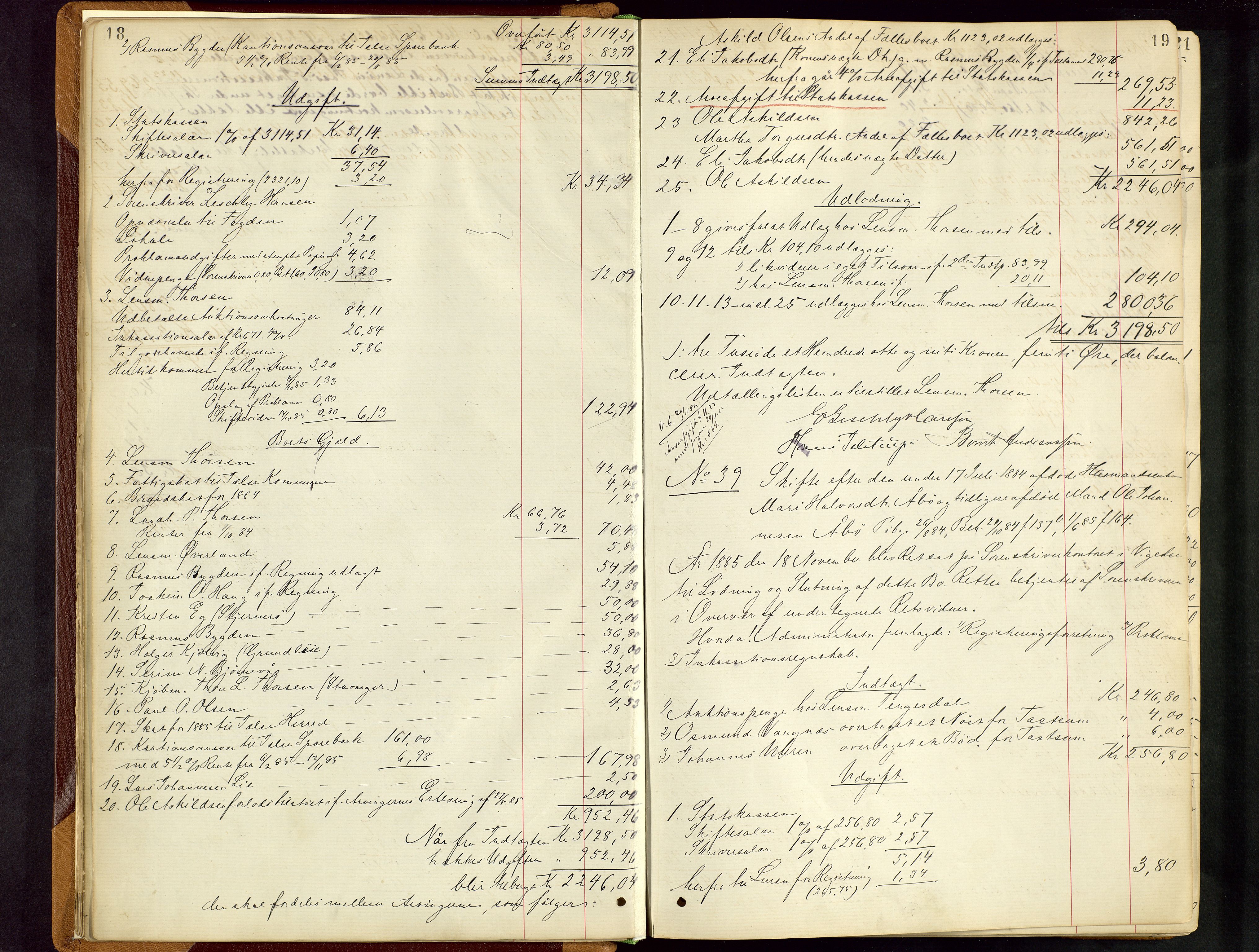 Ryfylke tingrett, AV/SAST-A-100055/001/IV/IVD/L0028: Skifteprotokoll, register i protokollen, 1885-1893, s. 18-19