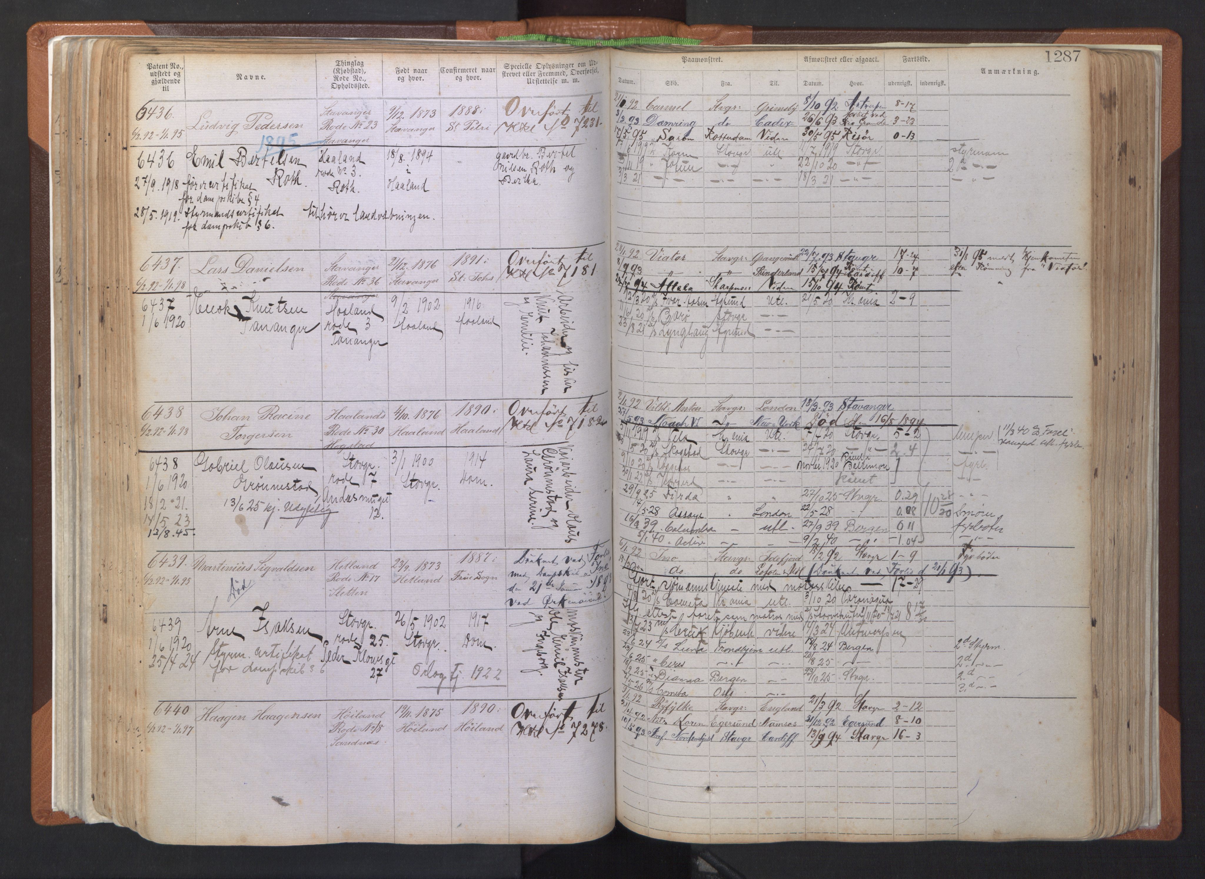 Stavanger sjømannskontor, AV/SAST-A-102006/F/Ff/L0007: Annotasjonsrulle, patentnr. 5506-7180, 1887-1900, s. 192