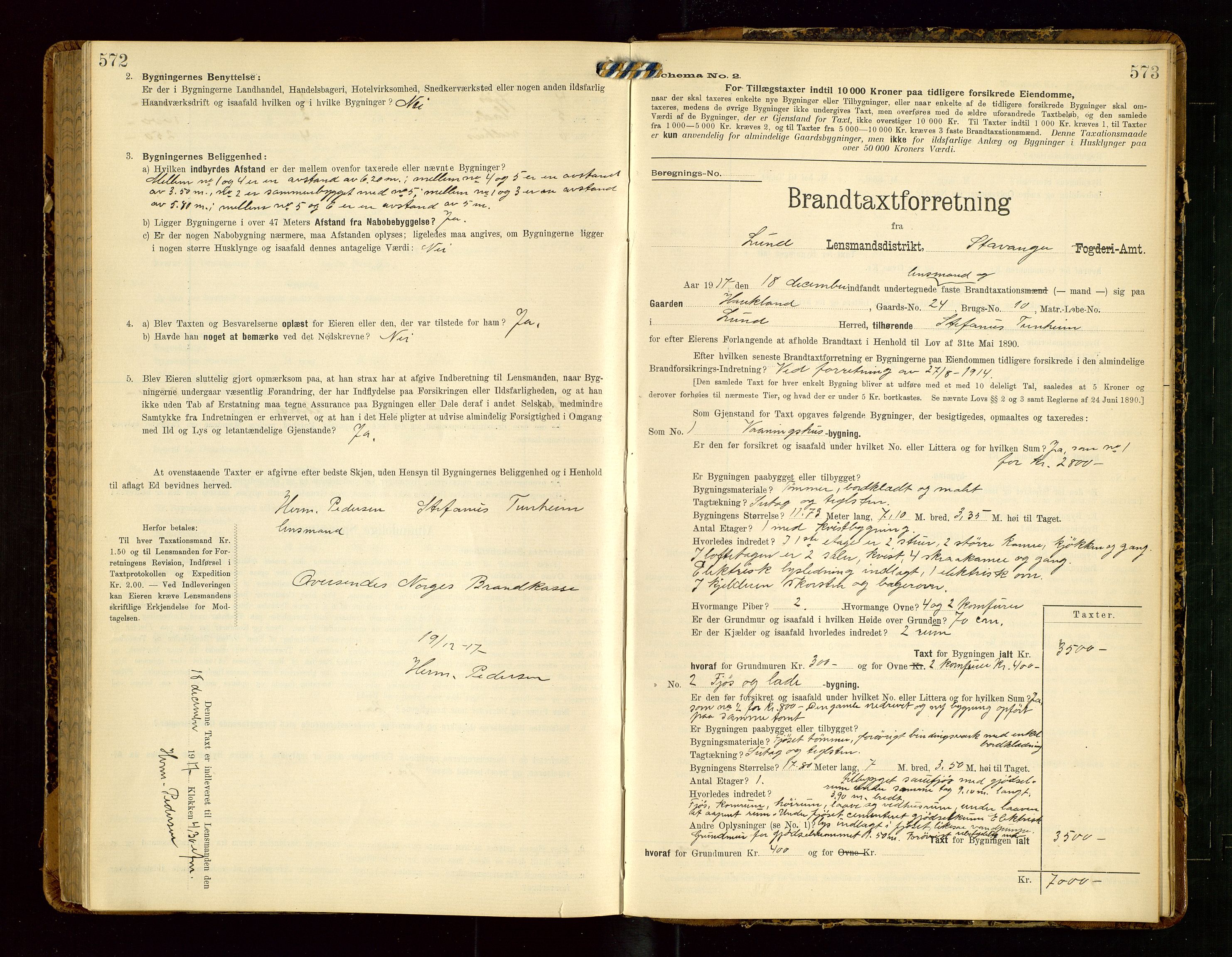 Lund lensmannskontor, AV/SAST-A-100303/Gob/L0002: "Brandtakstprotokol", 1908-1918, s. 572-573