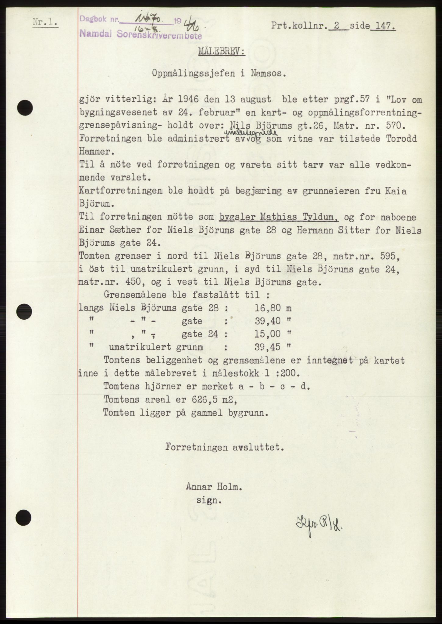 Namdal sorenskriveri, SAT/A-4133/1/2/2C: Pantebok nr. -, 1946-1946, Dagboknr: 1470/1946