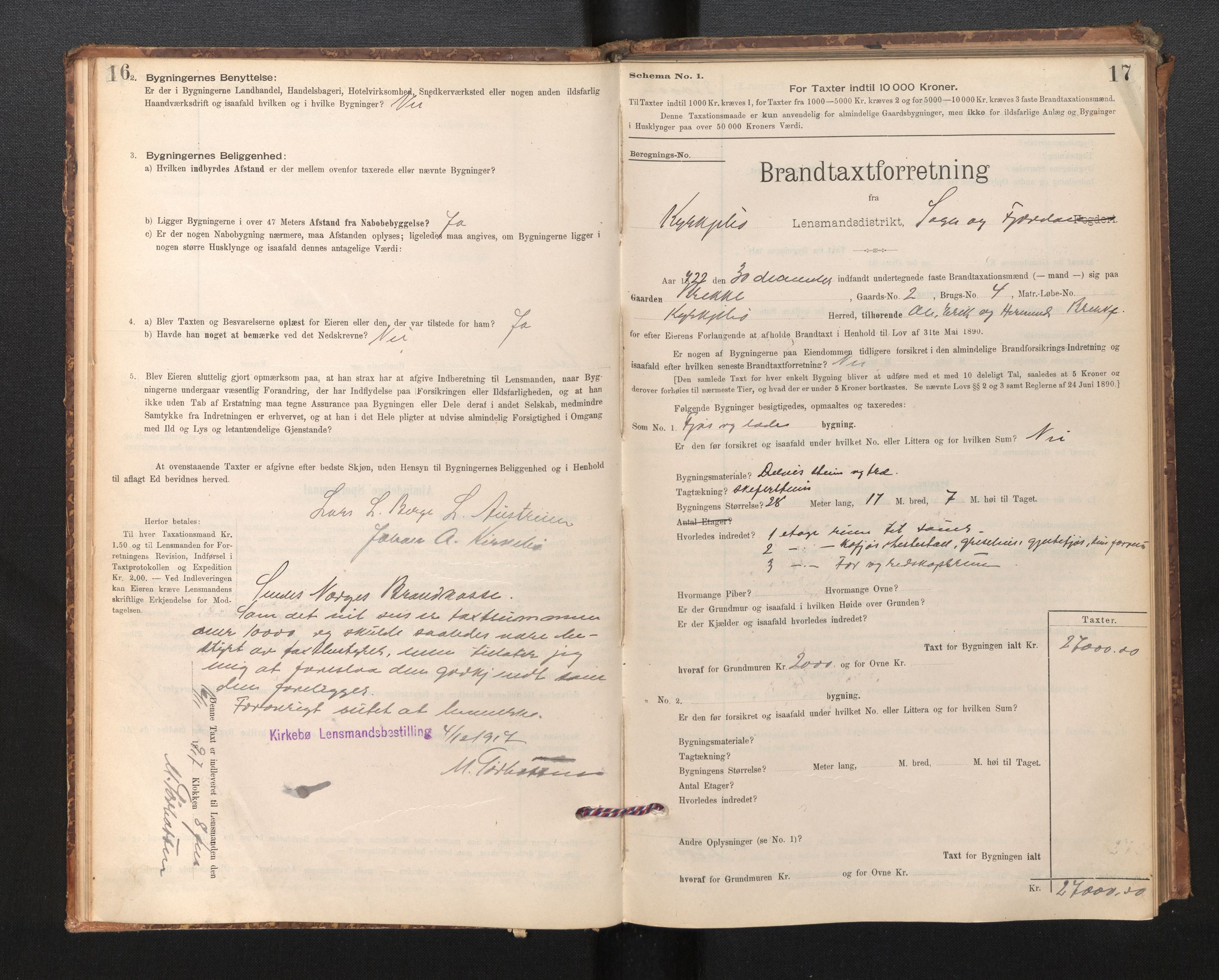 Lensmannen i Kyrkjebø, SAB/A-29001/0012/L0006: Branntakstprotokoll, skjematakst, 1900-1939, s. 16-17