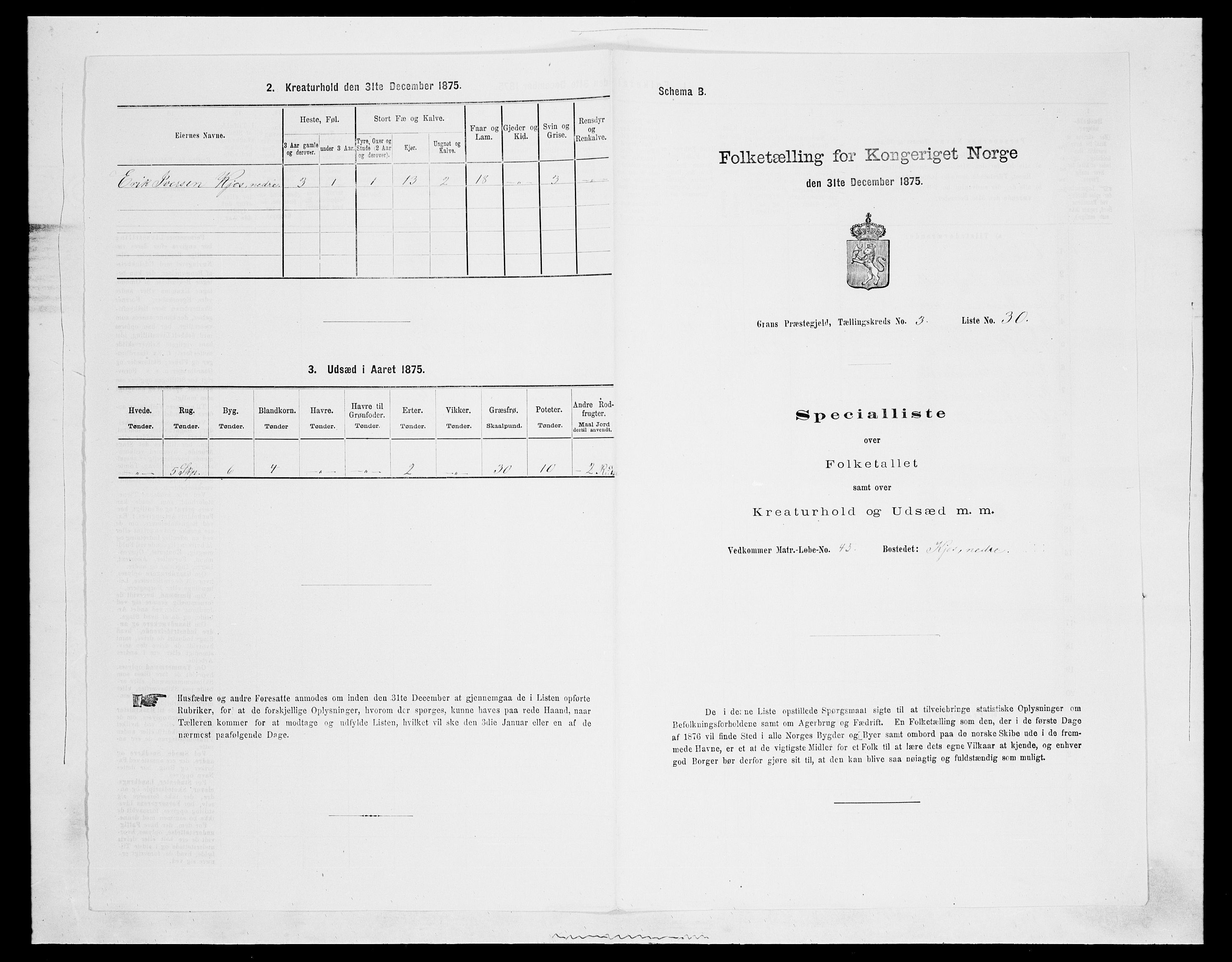 SAH, Folketelling 1875 for 0534P Gran prestegjeld, 1875, s. 434